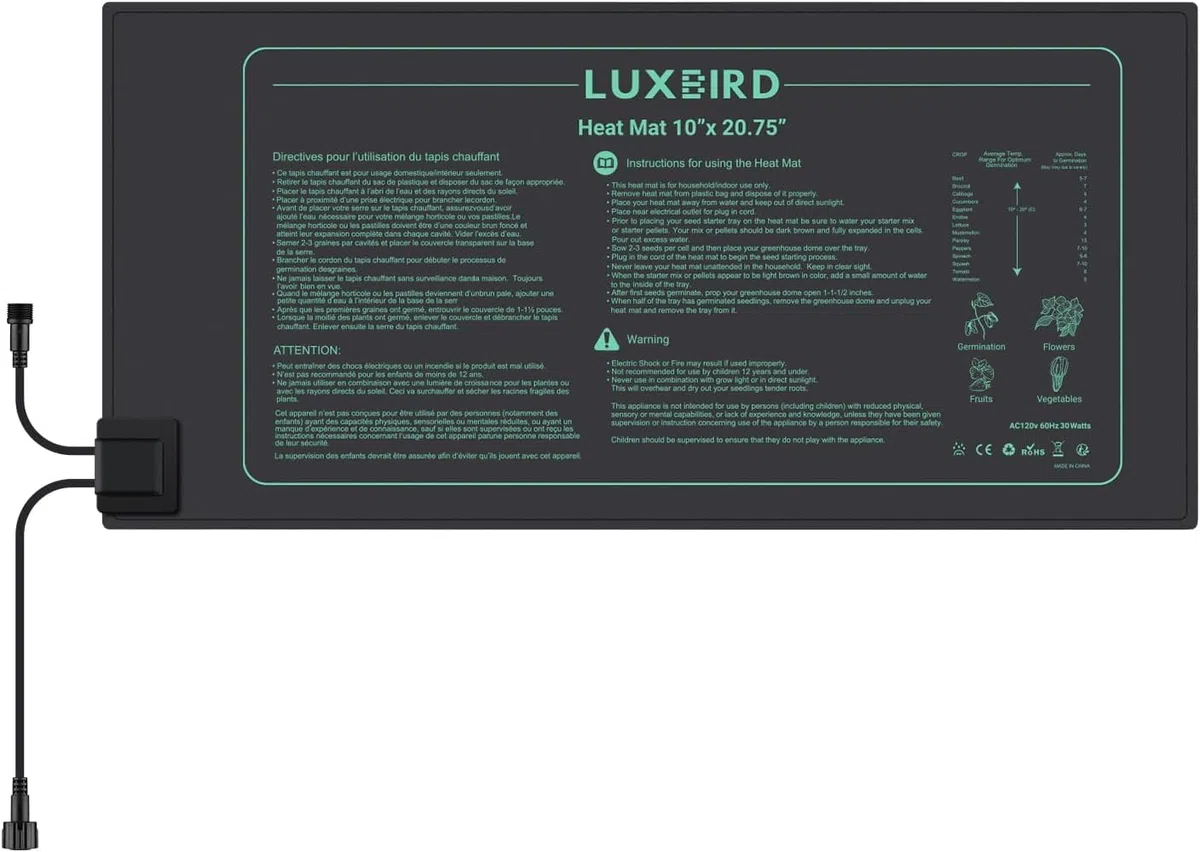 Luxbird Esterilla calefactora adicional para conectar, alfombrilla de calefacción de cadena de margarita para plantas impermeable, para el inicio de semillas, 52,7 x 25,4 cm