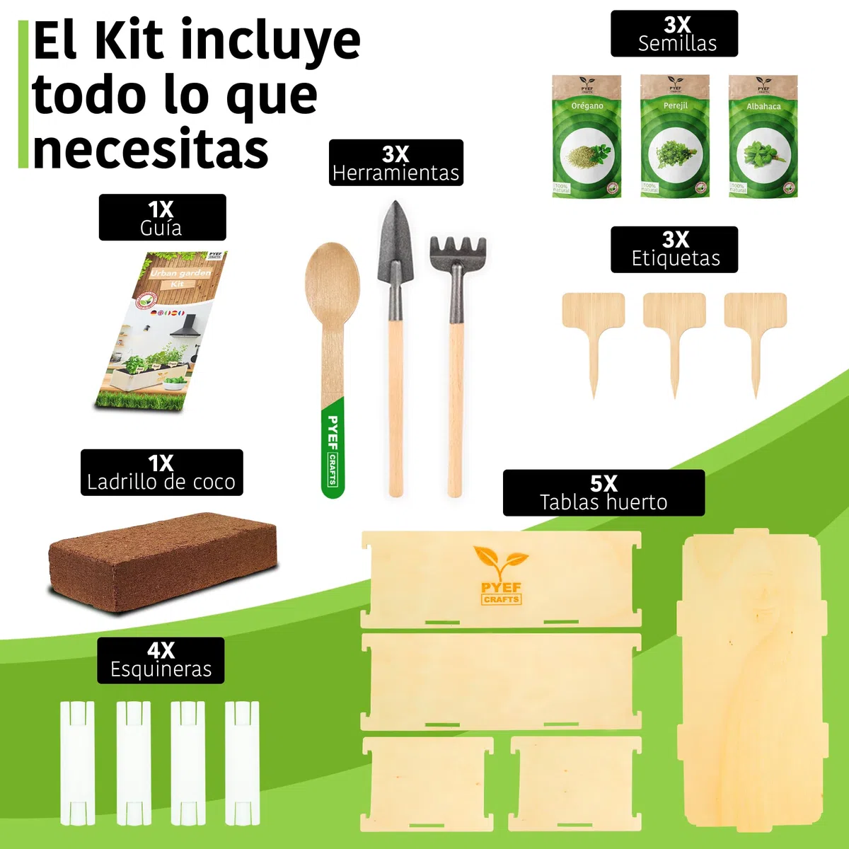 Huerto Urbano Hierbas Aromáticas - Kit Plantas Aromáticas Interior con Semillas de Orégano, Albahaca, Perejil y Cilantro - Caja de Madera - Kit Semillas Plantas Culinarias para Casa