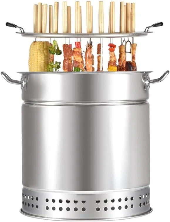 Parrilla portátil para ahumar a carbón, diseño de barril vertical para barbacoa sin humo, perfecta para acampar al aire libre y uso en interiores