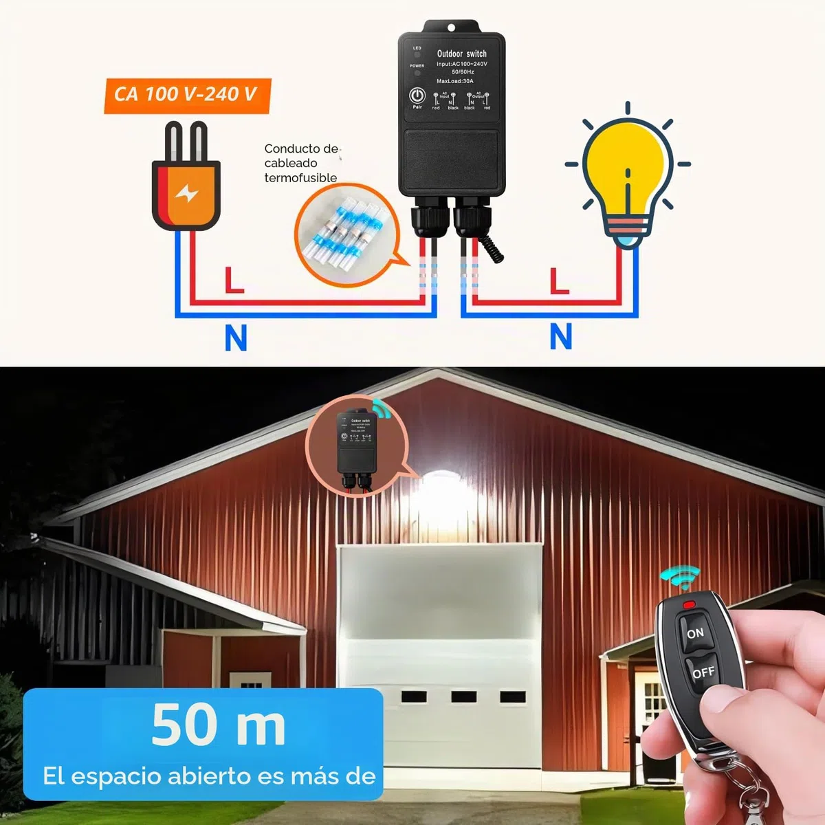 DieseRC Control remoto inalámbrico impermeable Interruptor de radio control AC 240V/220V 30A Relé Receptor para Wet Location Outdoor Yard Area Luz Bomba de agua Granja riego techo Jardín Calle Garaje