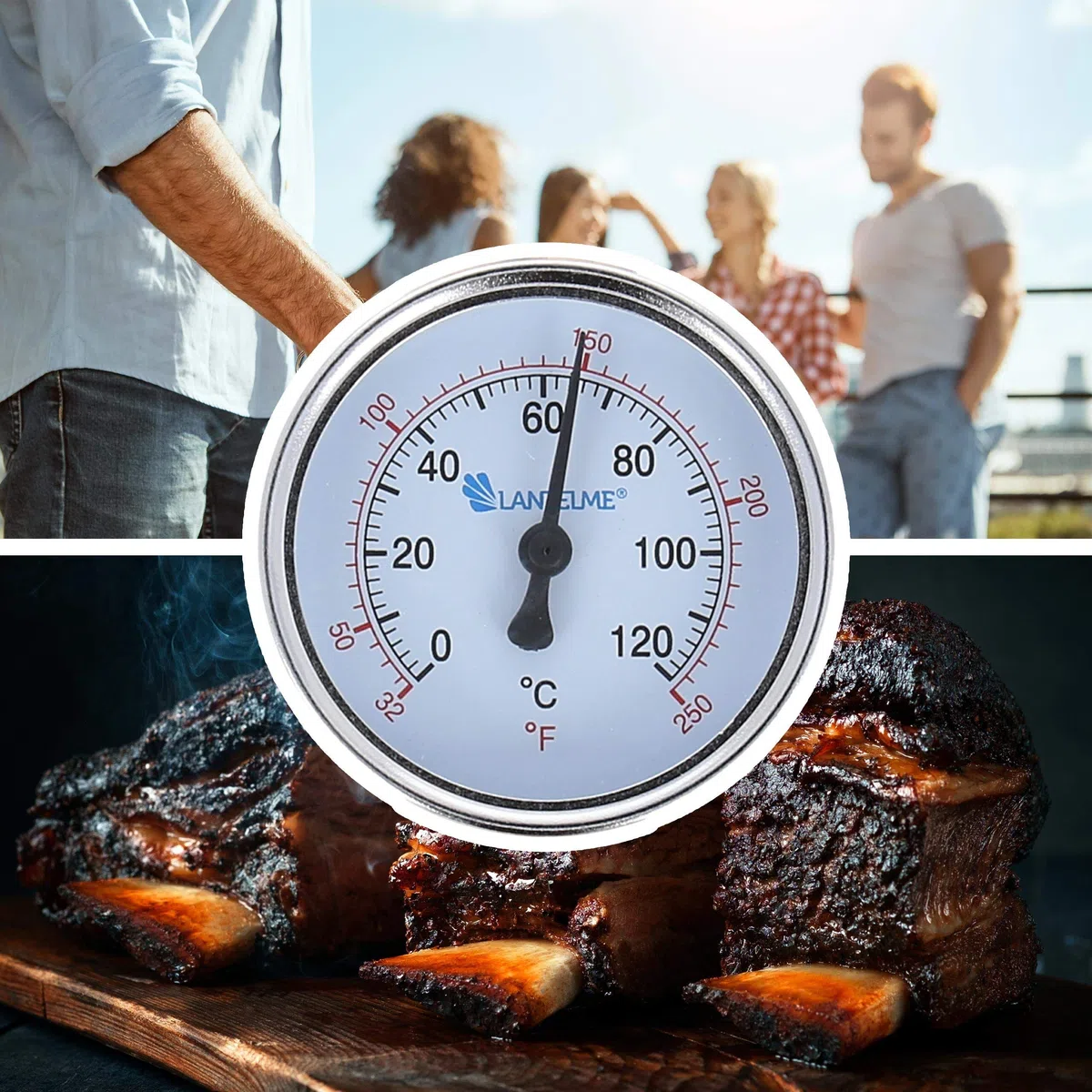 Lantelme Termómetro para ahumar, 120 °C, acero inoxidable con tuerca de fijación de latón, termómetro analógico para ahumar carne de pescado, para ahumador, quemador de ahumar, parrilla para ahumar