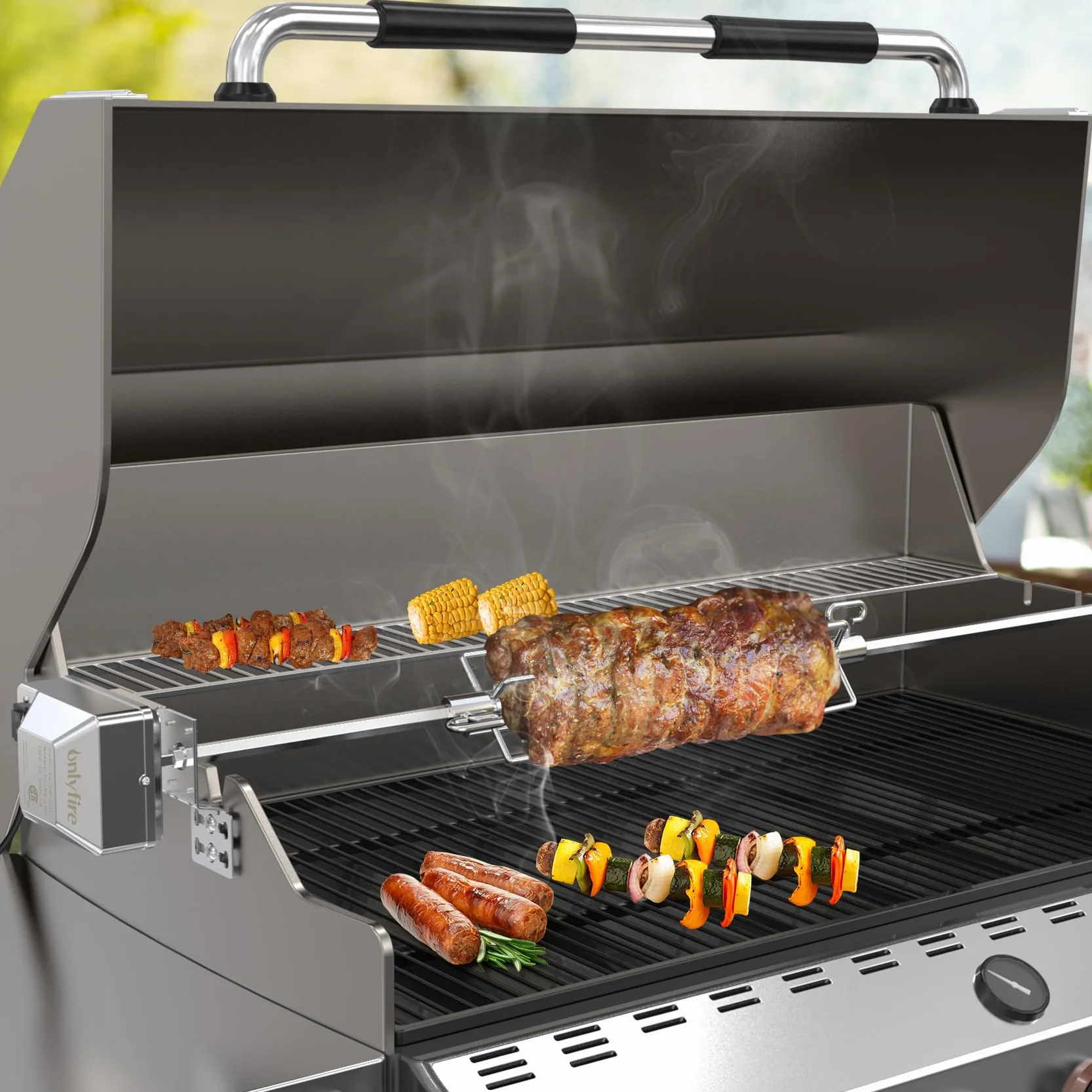 Onlyfire 6008 Agujas de Carne para la Barbacoa, Tenedor para diámetro de brochetas para Parrilla: Aprox. 1 de 10 mm, 2 Unidades, Cromado