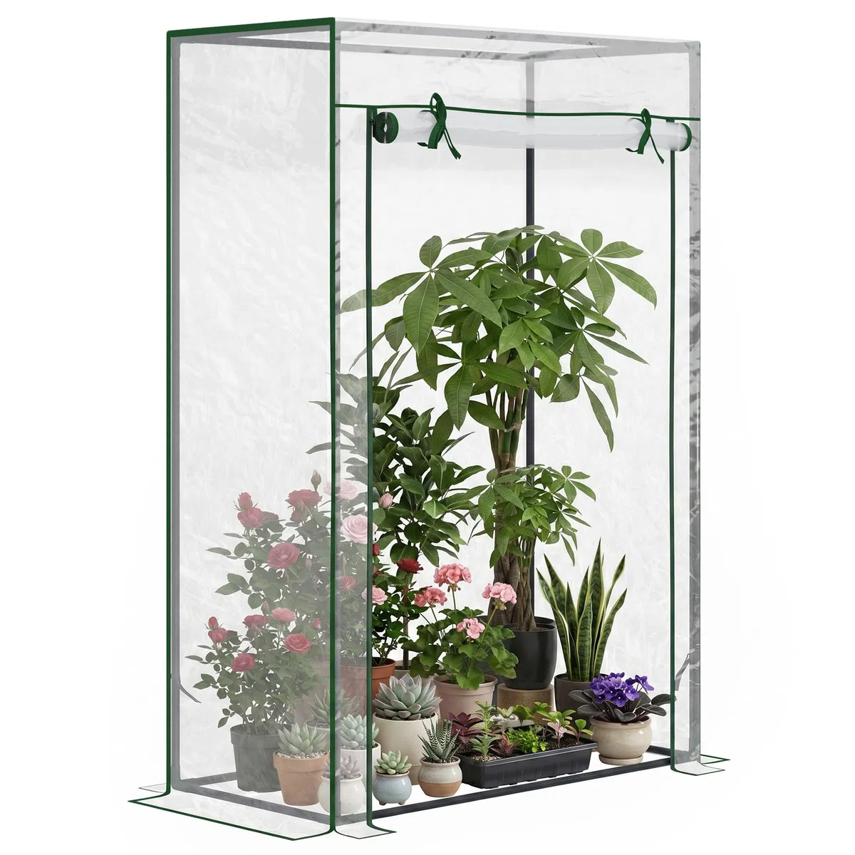 Outsunny Invernadero de Jardín con Puerta Enrollable y Estructura de Acero para Cultivo de Plantas Tomates en Terraza Patio 100x50x150 cm Transparente