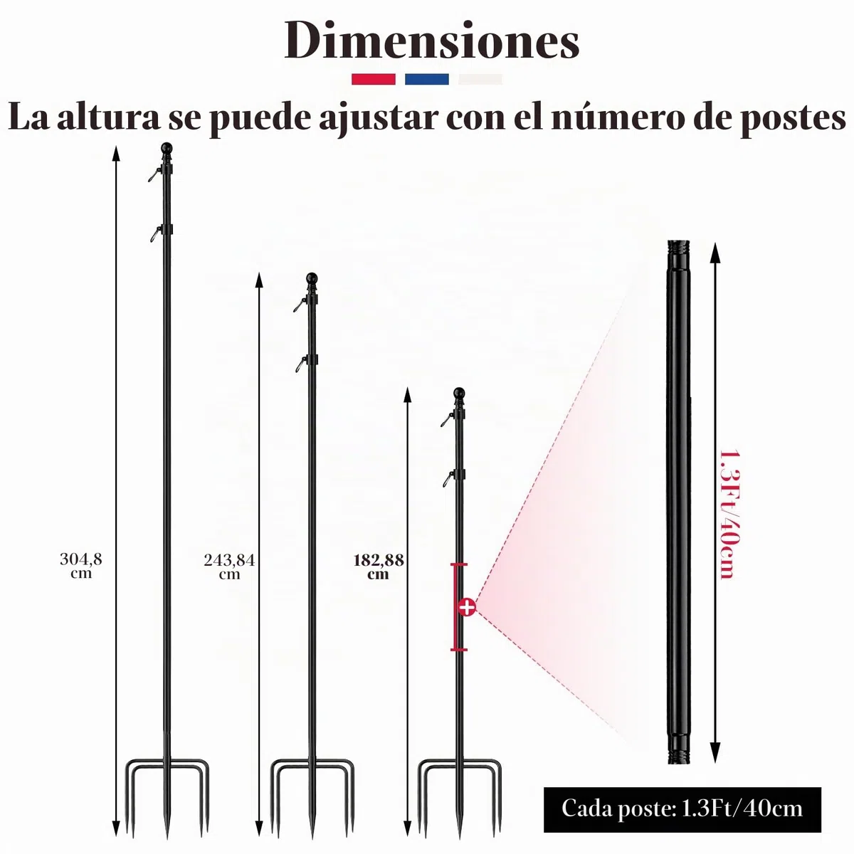 JAOGAUS Mastil Bandera, Mástiles de Bandera de Scero Inoxidable de Alta Resistencia para Suelo | con Estaca de 5 Puntas, para Jardín al Aire Libre.