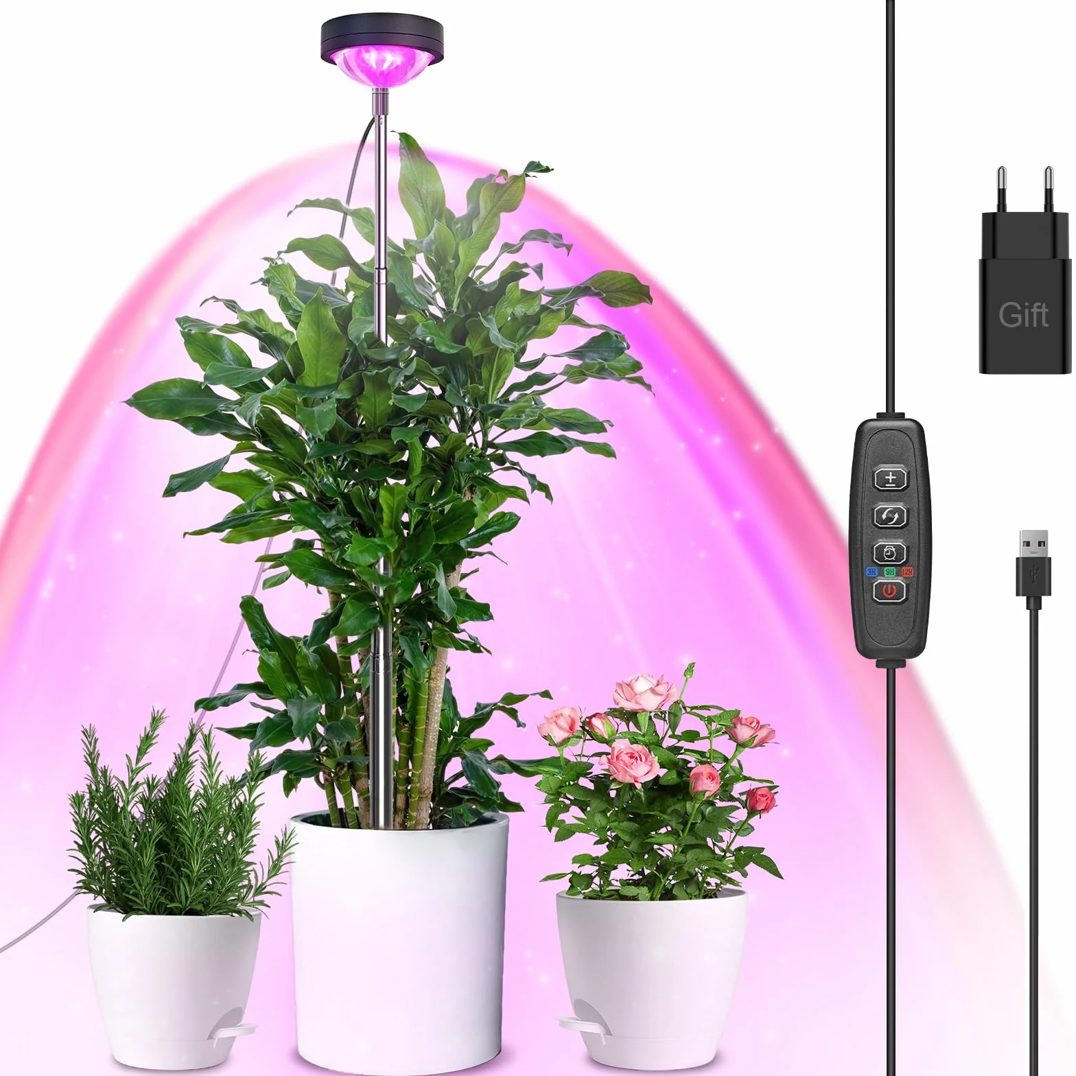 Idealife Lámpara de Cultivo LED de Espectro Completo con Lente Óptica, Alta PPFD con 10 Niveles de Brillo, Altura Regulable y Temporizador 3/9/12h, Lámpara Led de Crecimiento para Plantas de Interior
