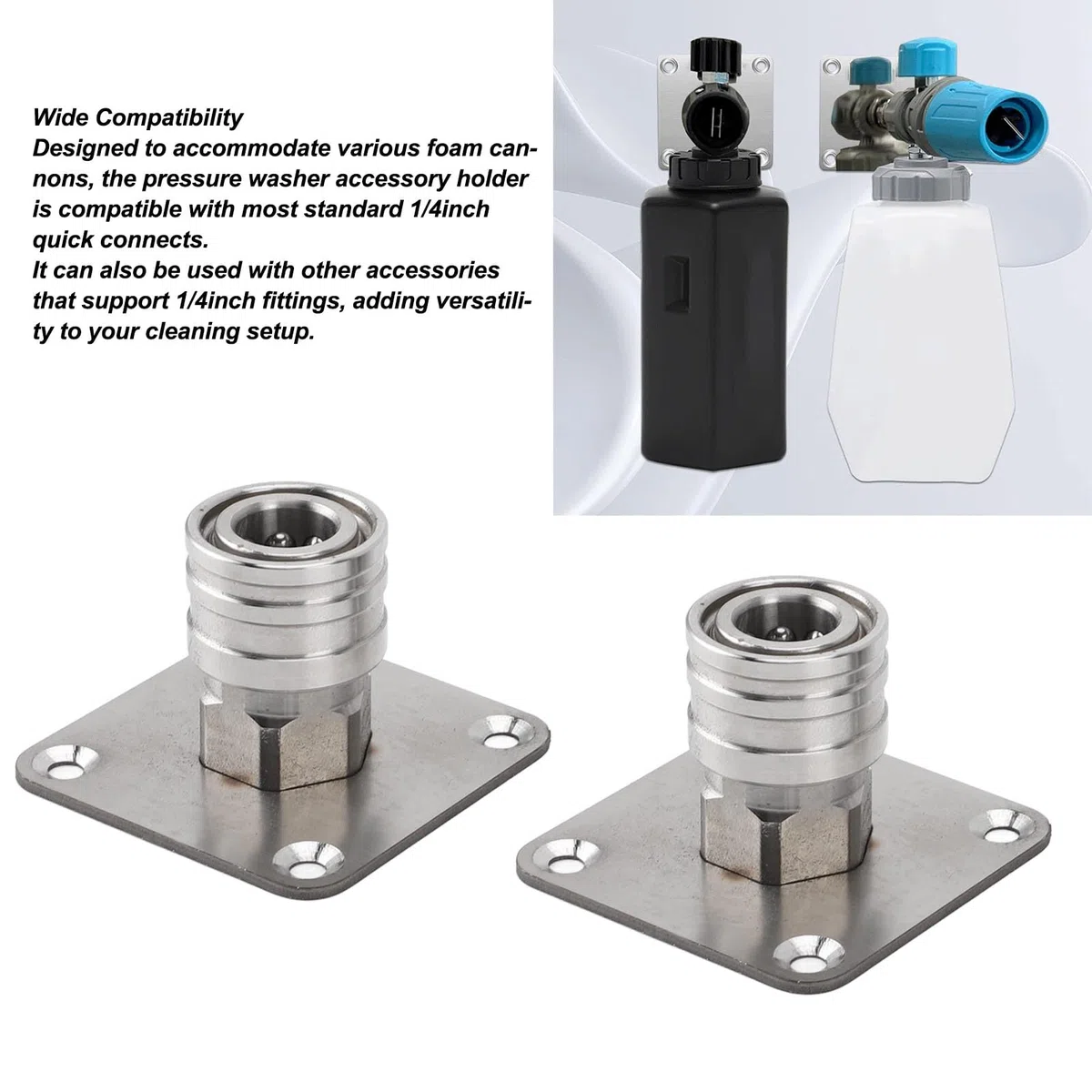 KKPLZZ 2 soportes para cañón de espuma para lavadora a presión de 1/4 pulgadas de conexión rápida de acero inoxidable para boquilla de lavado a presión, soporte de montaje en pared