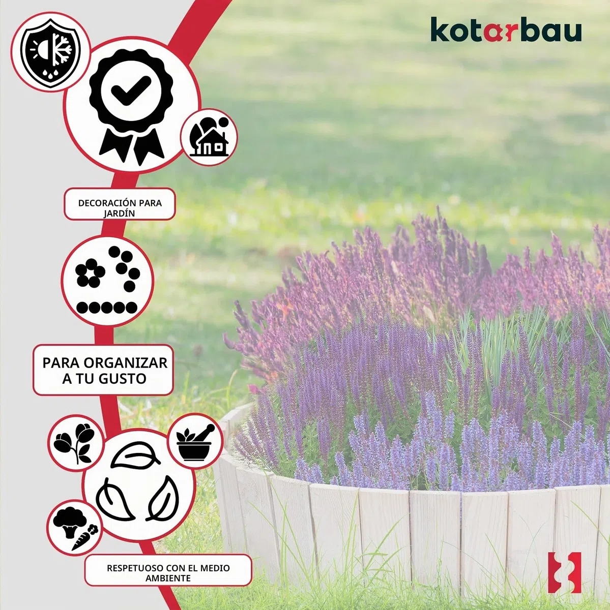 KOTARBAU® Bordura Madera - Valla Baja para Jardin - 110 x 10 cm - Bordura de Jardín - Blanco - Vallas de Madera