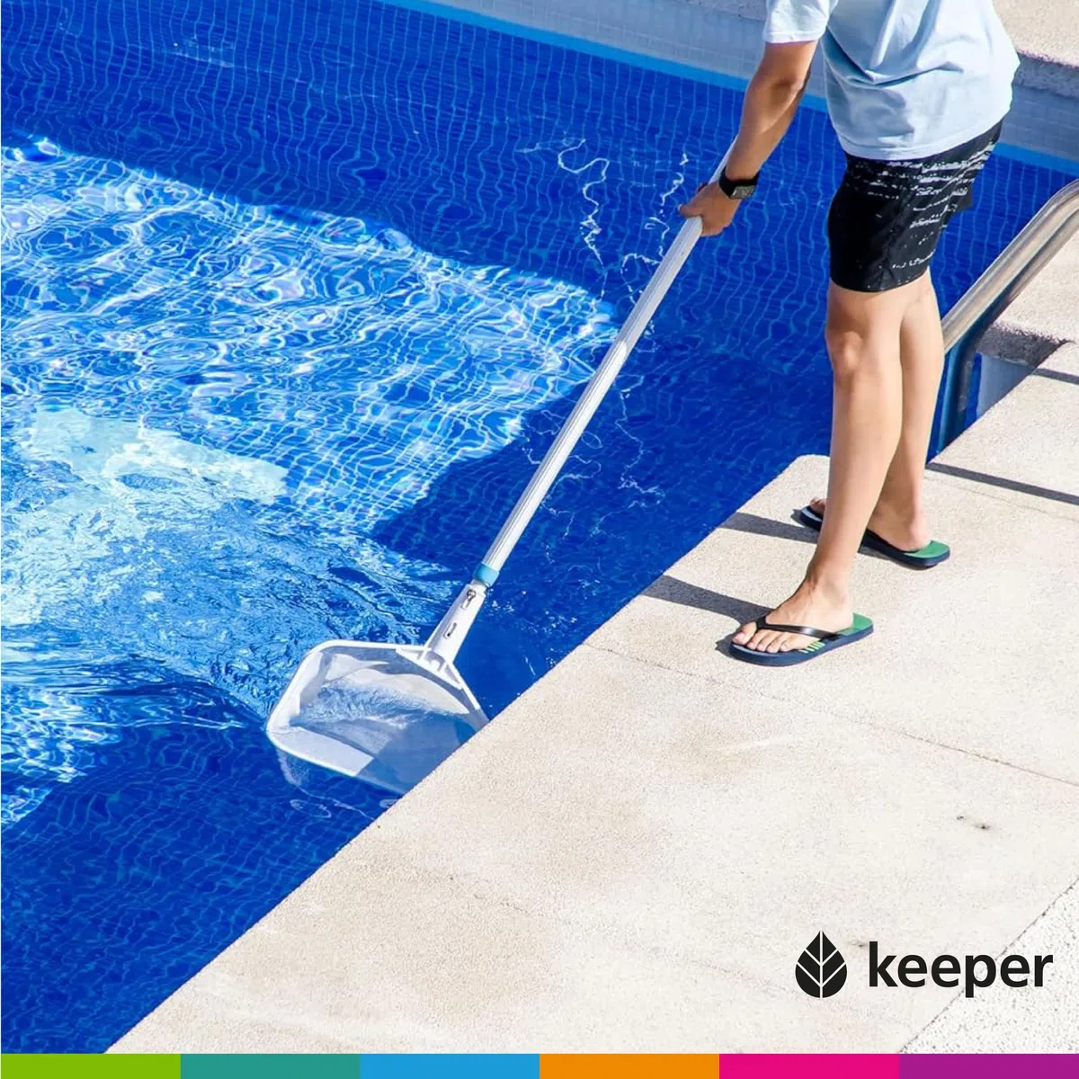 Keeper Kit Recoge Hojas para Piscina + Dosificador de Cloro. Recoje Hojas con Fijación Palomilla y Bolsa Grande. Red para Piscinas. Dispensador de Cloro Flotante. Capacidad plastillas 200g