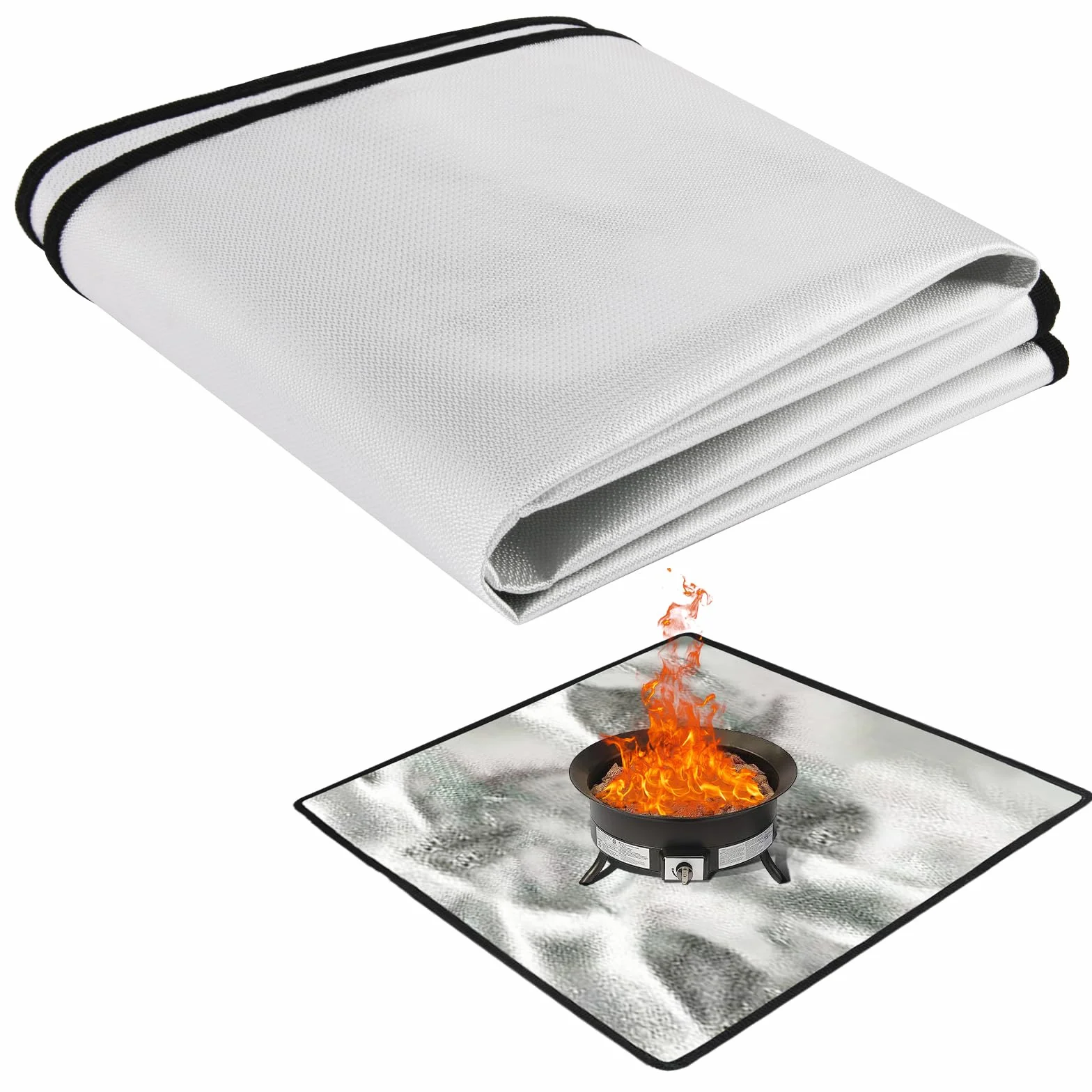 flintronic Alfombrilla para Fogatas, 100 * 100cm Alfombrilla Ignífuga Protectora, Tapete Cuadrado Plegable Ignífugo, para Barbacoa Exterior, Hoguera, Terraza, Césped
