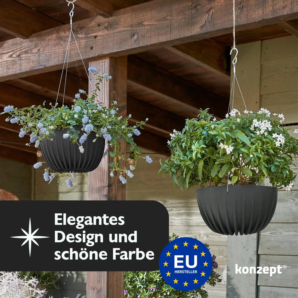 KONZEPT Maceta colgante exterior e interior en antracita, maceta de 30 cm de diámetro, maceta colgante para plantas de plástico