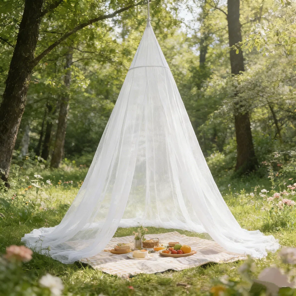 Mosquitera de viaje con bolsa de viaje, cuerda de colgar y mosquetón, 2,2 m de alto, 12 m de circunferencia de 12 m, red fina para defenderse de los molestos, para exteriores, para viajes