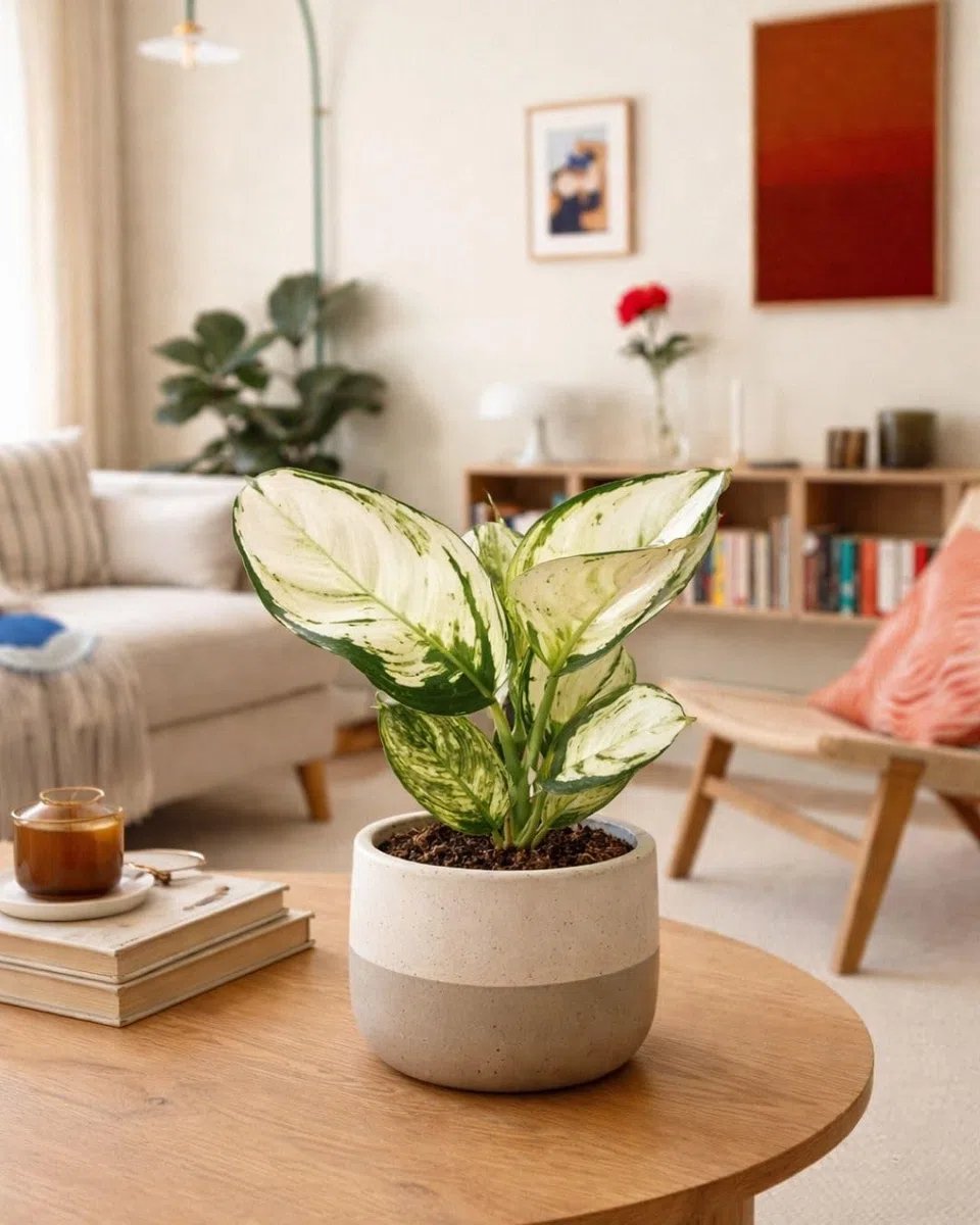PUR PLANT Aglaonema White Joy | Planta de Interior Natural Decorativa | Hojas Blancas y Verdes | Maceta de Ø 12 cm