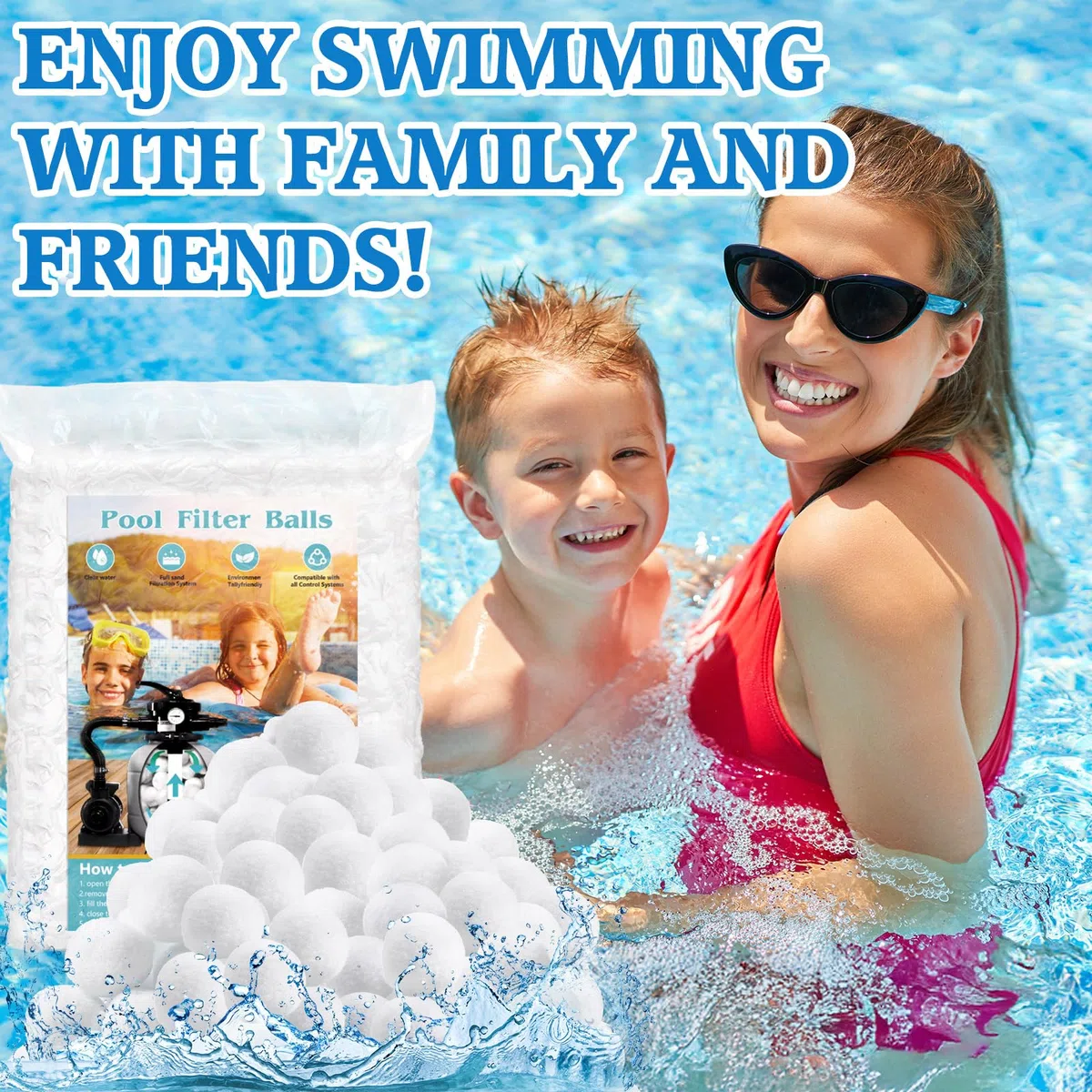 1400g Bolas Filtro Piscina, Bolas Depuradora Piscina, Bolas de Filtro de Piscina, Reemplaza 50 kg de Arena de Filtro, para Instalaciones de Filtro de Arena, Piscina, Acuarios