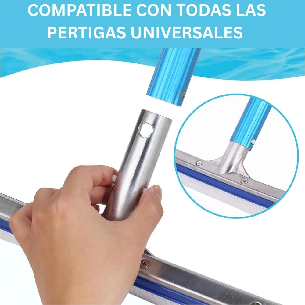 Cepillo Piscina de Aluminio 46 cm – Cabezal Cepillo Limpieza Profesional para Paredes, Suelos y Baldosas, Cerdas Resistentes, Compatible con Pértigas Estándar, Alta Eficiencia