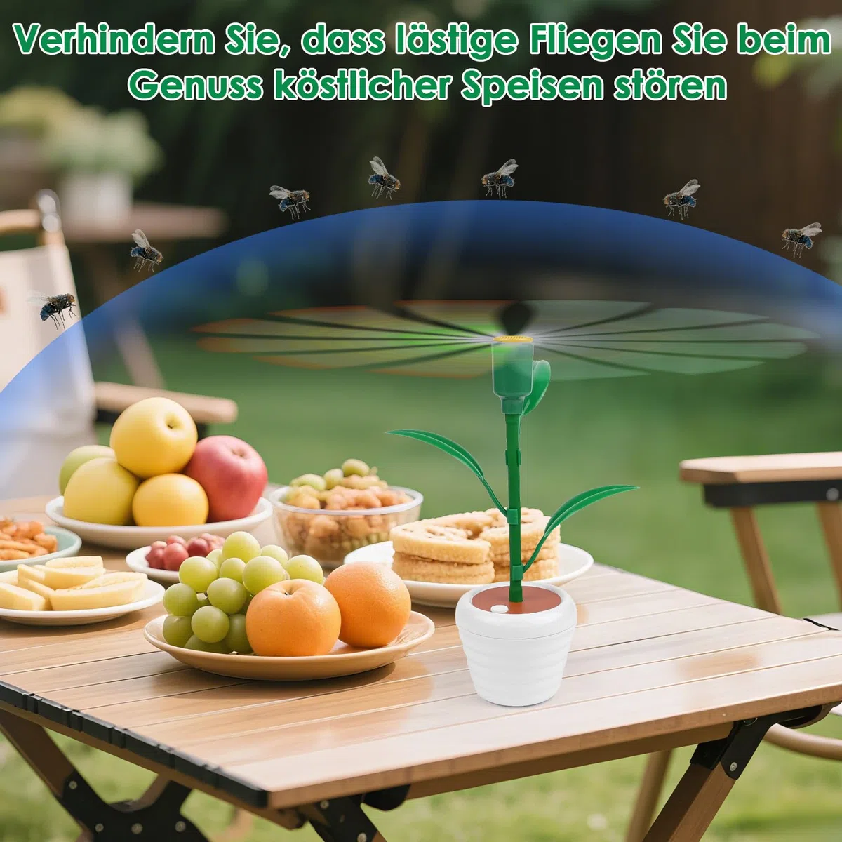 Ventiladores de Mosca para mesas,Paquete de 2 Ventiladores repelentes de Moscas portátiles con Cuchillas Suaves, para Terraza, Picnic, Barbacoa, Exterior e Interior