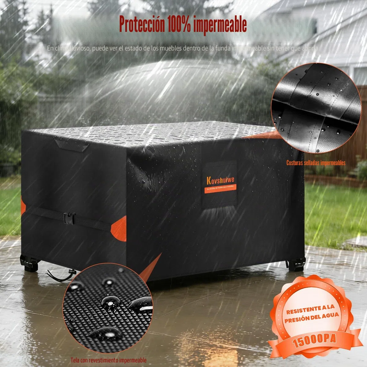 Kovshuiwe Copertura Impermeable para Mesas Rectangular Funda para Muebles de JardínCubierta de Exterior Funda Protectora Muebles Mesas Sillas Sofás Exterior 420D Oxford Negro