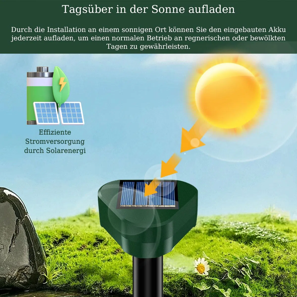 Ahuyentador de Topos 4 Piezas, IP65 Impermeable, Campañoles, Ratones, Hormigas y Serpientes, Apto para Jardines, Campos, Cultivos, Campos de Golf
