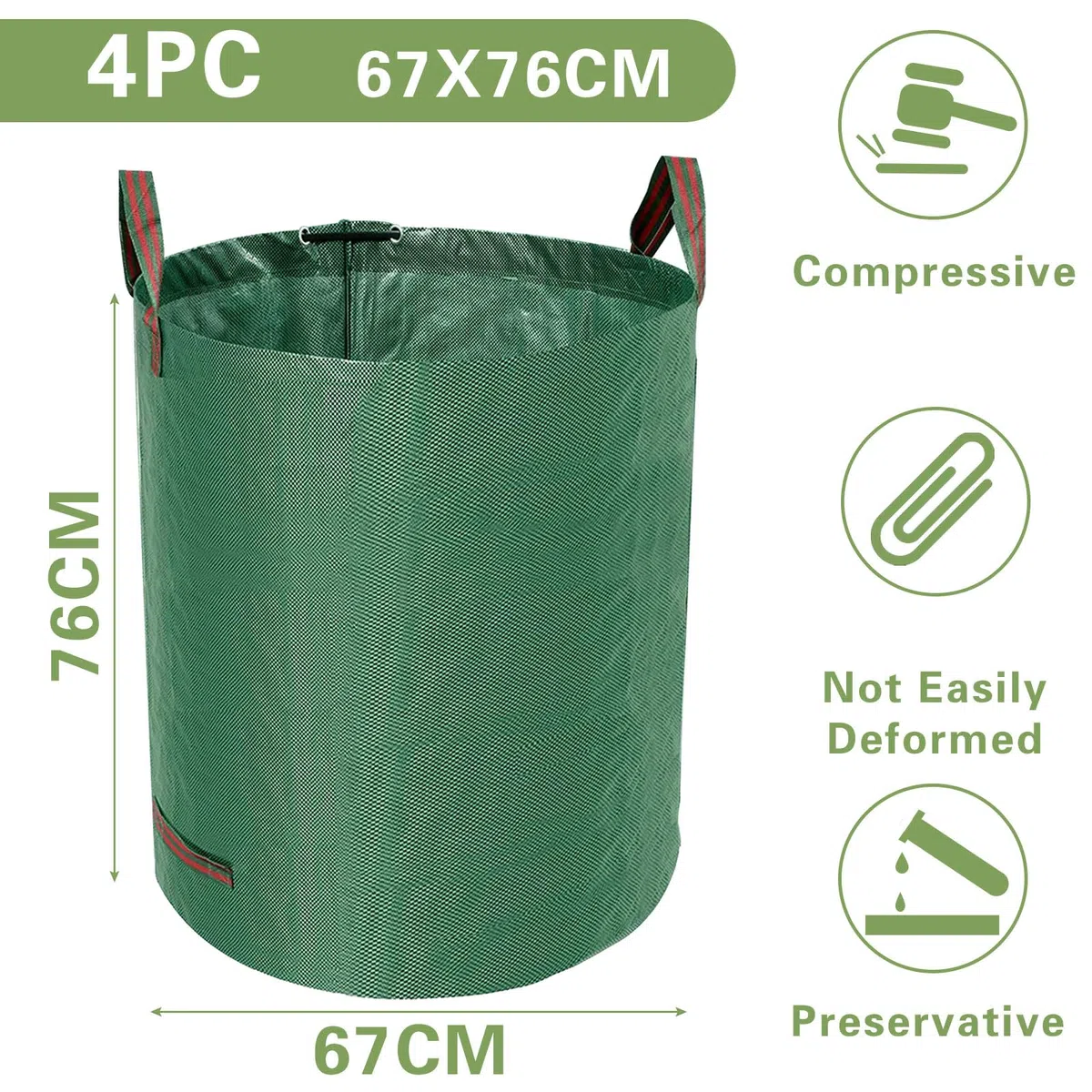 4 Bolsas de Basura de jardín de 272 L, Tejido de Polipropileno (PP) Robusto, Gran Capacidad, Plegable Resistente a la Corrosión