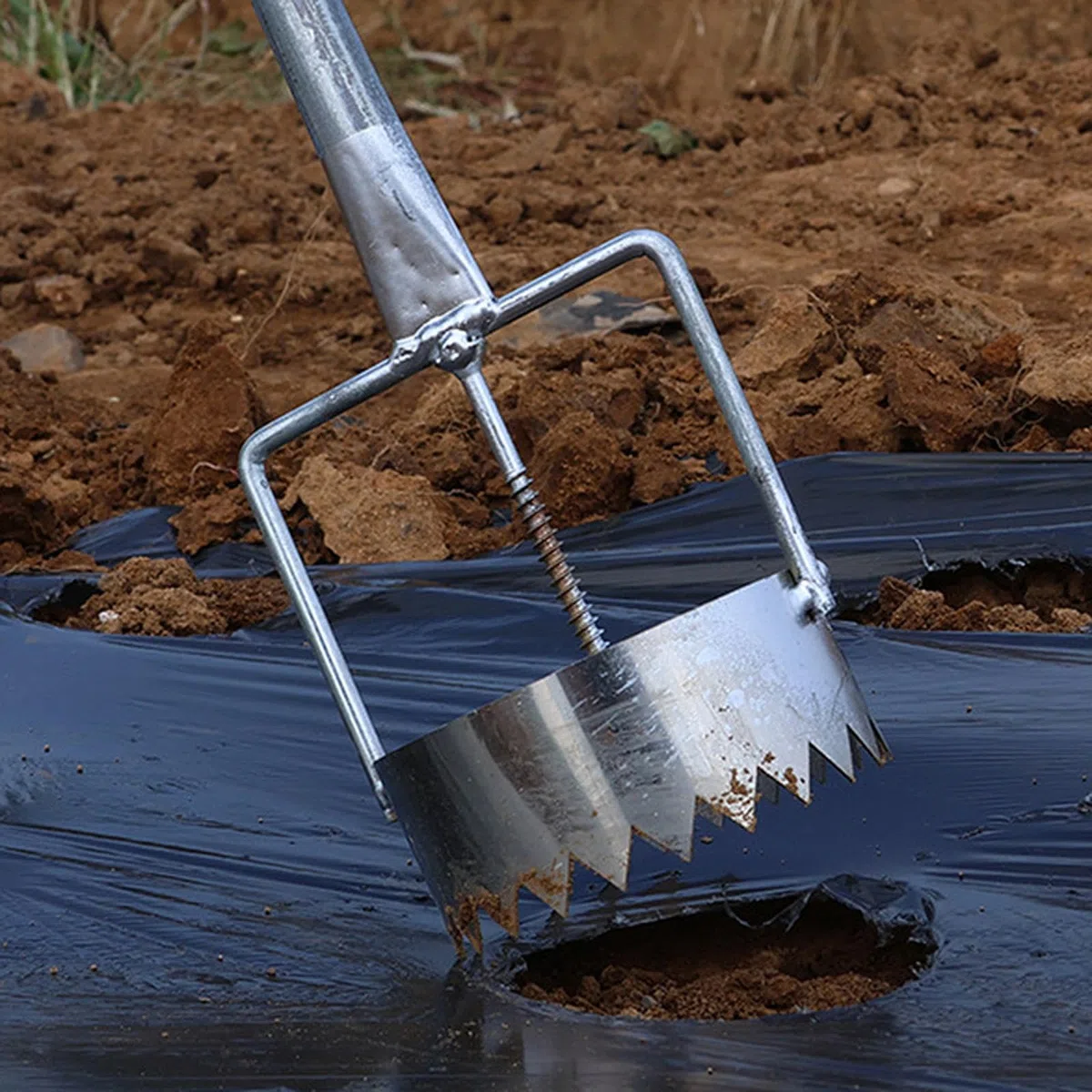 Herramienta Multiusos para Plantar Bulbos, para Hacer Hoyos con Película de, Mango Retráctil Y Removedor de Césped de Acero Inoxidable, 10 Cm de Diámetro