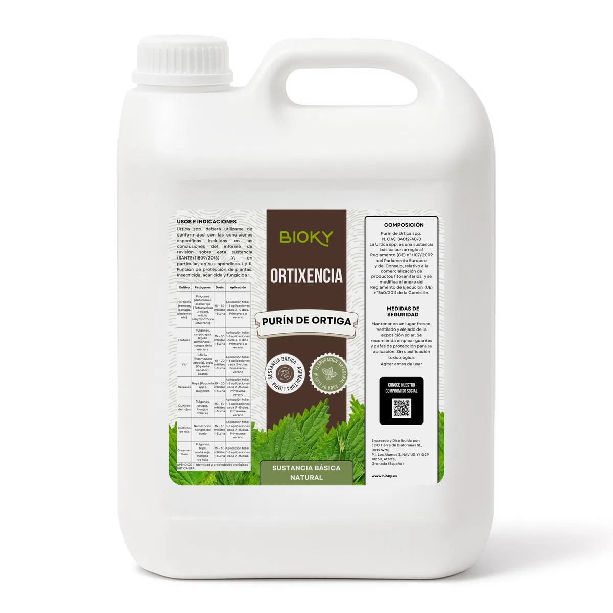 Purín de Ortiga Concentrado para Plantas 5L - Acción Fungicida, Insecticida y Acaricida - Dosis 15-30ml/L - Corrector de Carencias Hierro (Clorosis Férrica) - Control de Plagas y Hongos (5L)