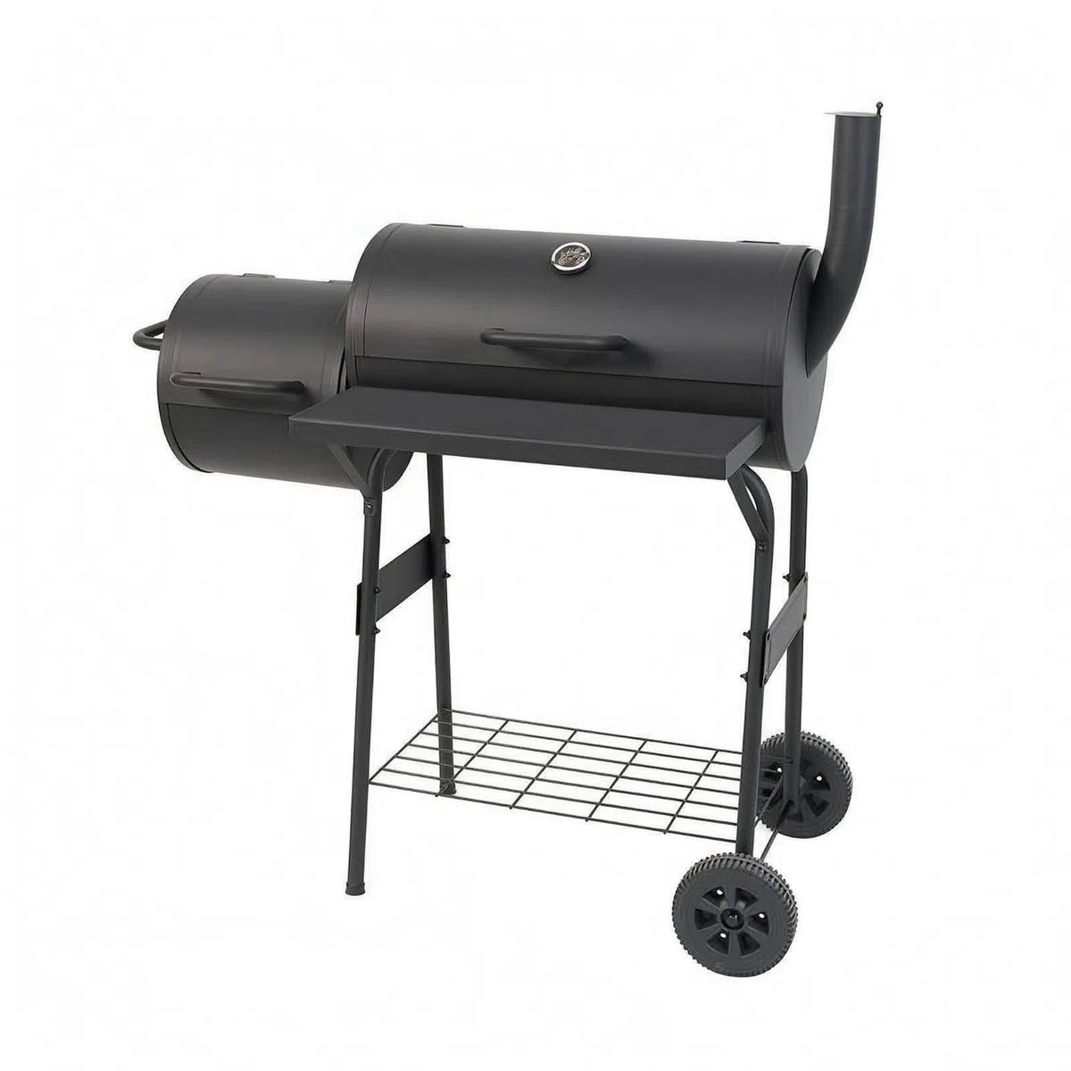 Parrilla de Barbacoa Exterior Parrilla Barbacoa Ahumador Carbón Madera con Cámara Principal y Lateral Integrado y Chimenea Carro con Ruedas y