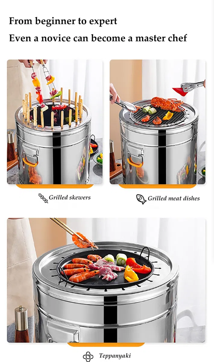 Parrilla vertical portátil para ahumar carbón con pinchos de madera, barbacoa de camping para interiores y exteriores