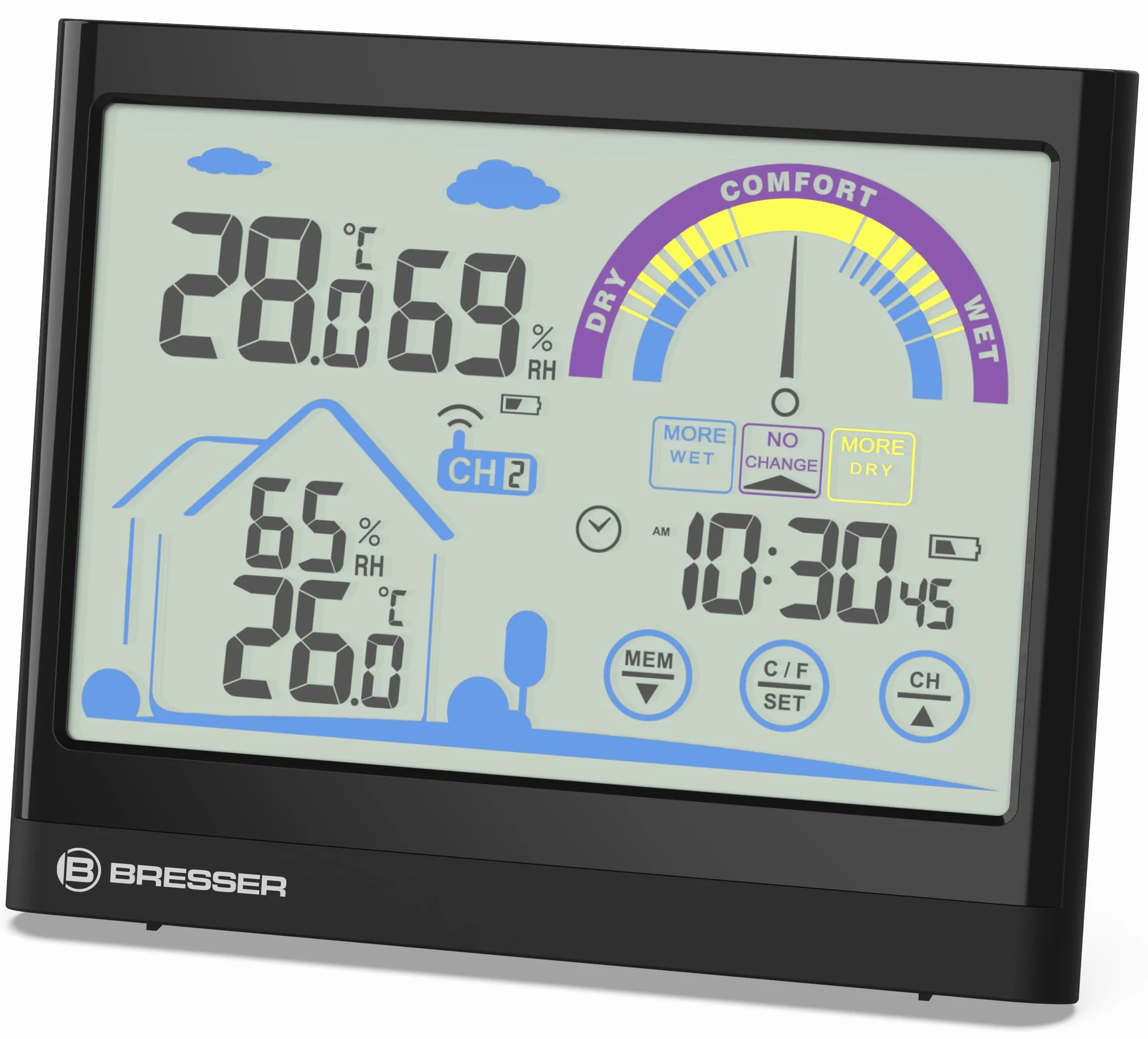 Bresser 7007402 Estación meteorológica radiocontrolada, termohigrómetro con pantalla táctil con recomendación de ventilación, negro