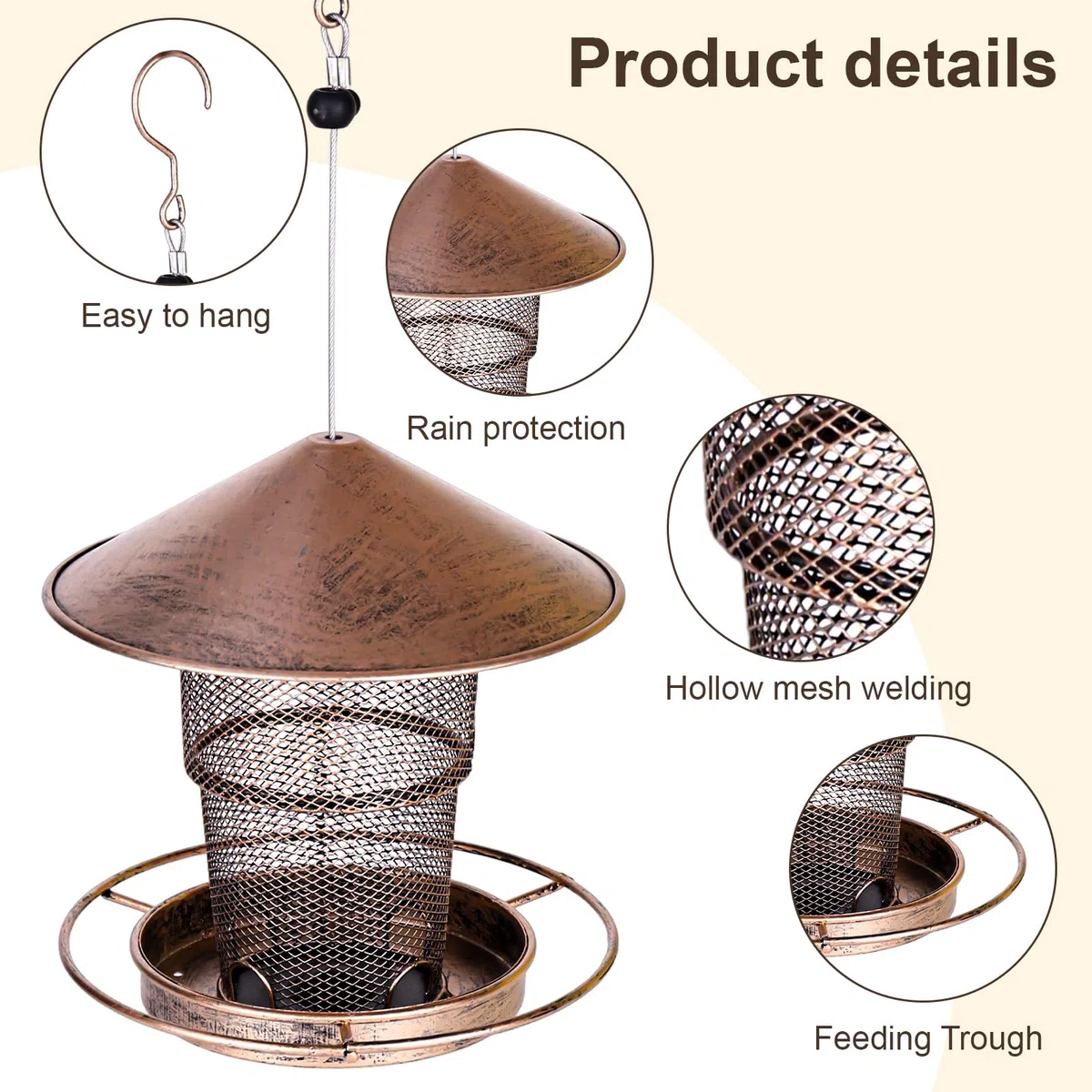 Comedero para pájaros colgante, plegable, comedero para pájaros, comedero para pájaros, resistente a la intemperie, con techo, decoración de jardín, adecuado para balcón, jardín