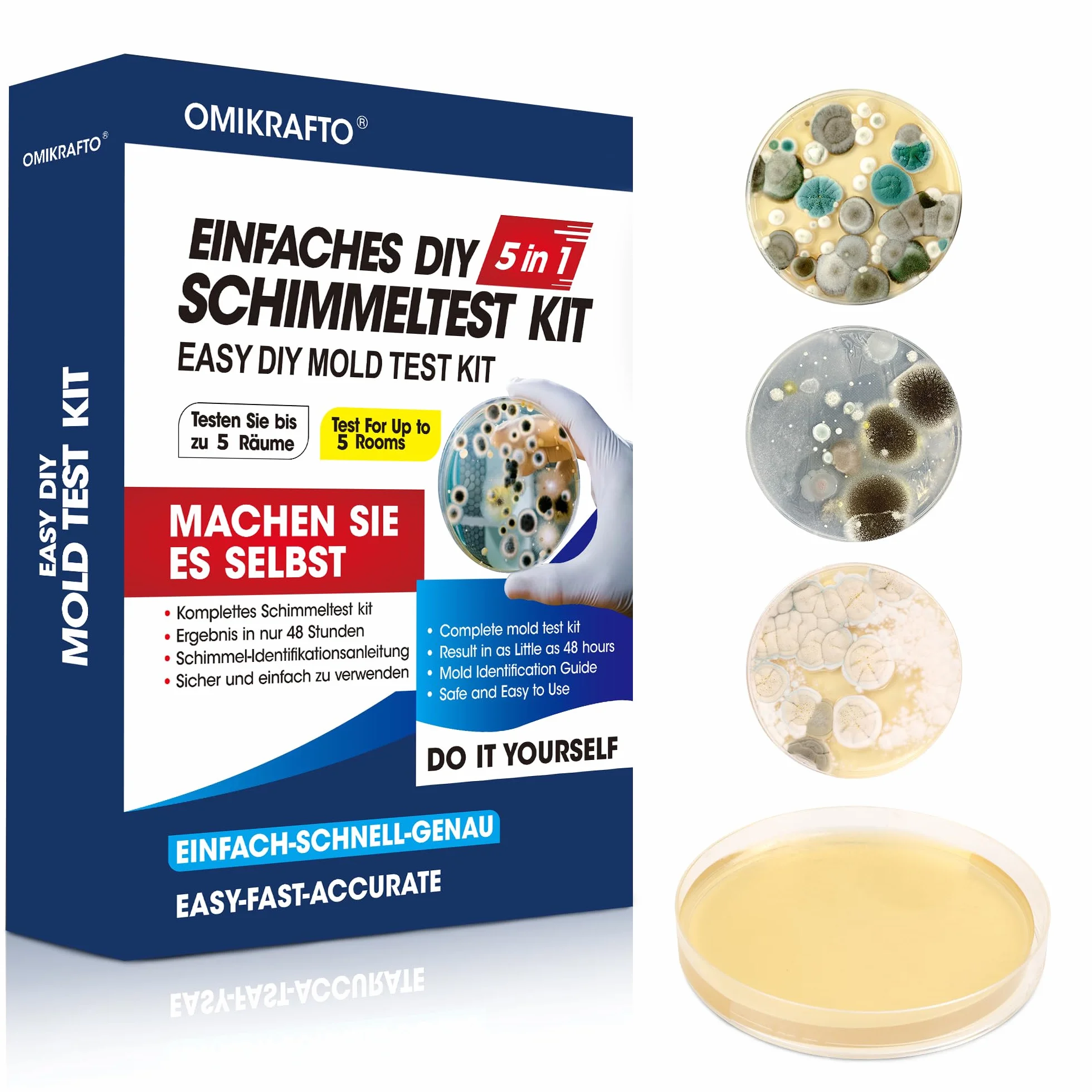 Kit de prueba de moho para el hogar – Prueba de moho para 5 habitaciones – Kit de prueba rápida de moho para la calidad del aire interior – Incluye guía de identificación e instrucciones (idioma