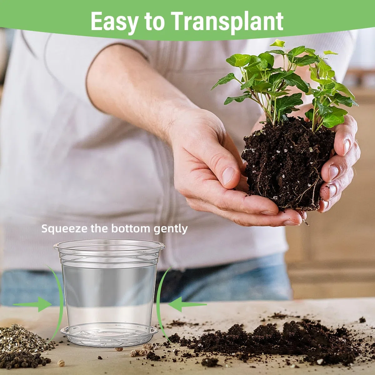 20 macetas de cultivo transparentes con posavasos, macetas de plástico con orificios de drenaje, ideales para interiores y exteriores (10/13/15/18 cm)