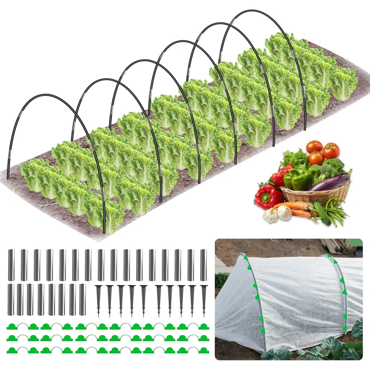 30 Piezas Arcos para Invernadero, Aros Invernadero Grandes,vivero de Verduras, Arco de túnel de película Bricolaje para huertos y Jardinería Aros de jardín (6, Negro)