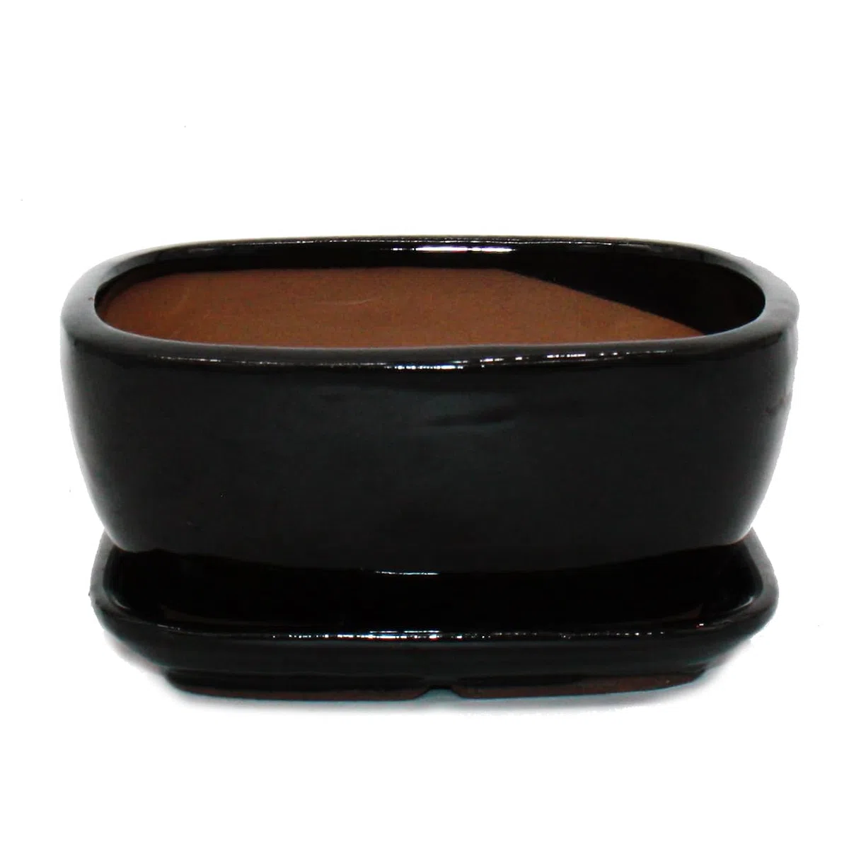 Cuenco para bonsái con plato, tamaño 2, color negro, antracita, rectangular, modelo GB5, 17 cm de largo, 13 cm de ancho, 7,5 cm de alto