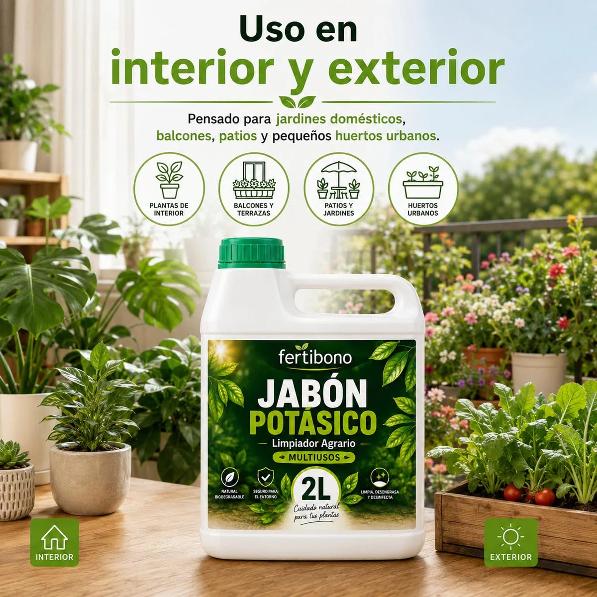Jabón Potásico Concentrado 2L FERTIBONO para Plantas, Huerto y Jardín | Fórmula Líquida para Diluir y Pulverizar | Uso en Interior y Exterior
