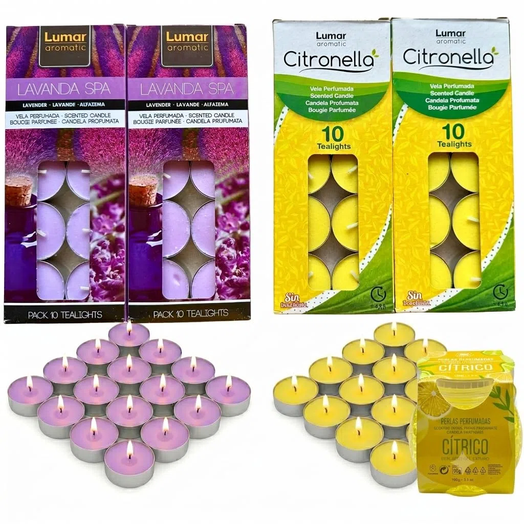 Velas de té de Citronela y Lavanda, 40 tealights | Interior y Exterior, Ahuyentador de Moscas y Mosquitos, Sin Químicos, Anti-bichos voladores