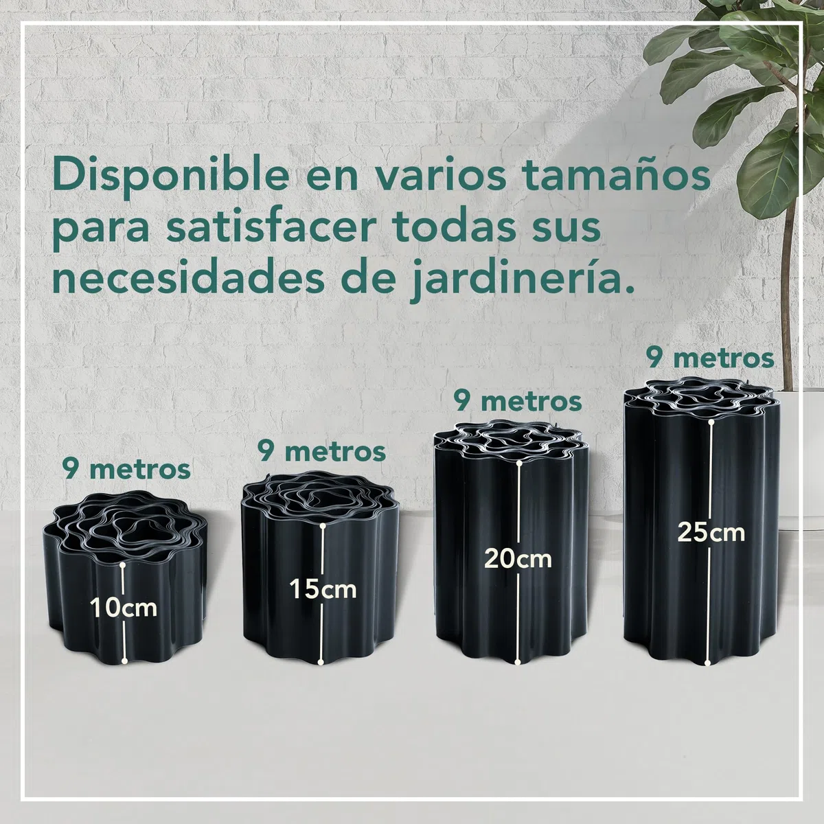 GARDENIX Borde de Macizo Corrugado Macizo de Flores Borde de césped Borde de Macizo Plástico Largo 9m, Alto 15cm, Antracita