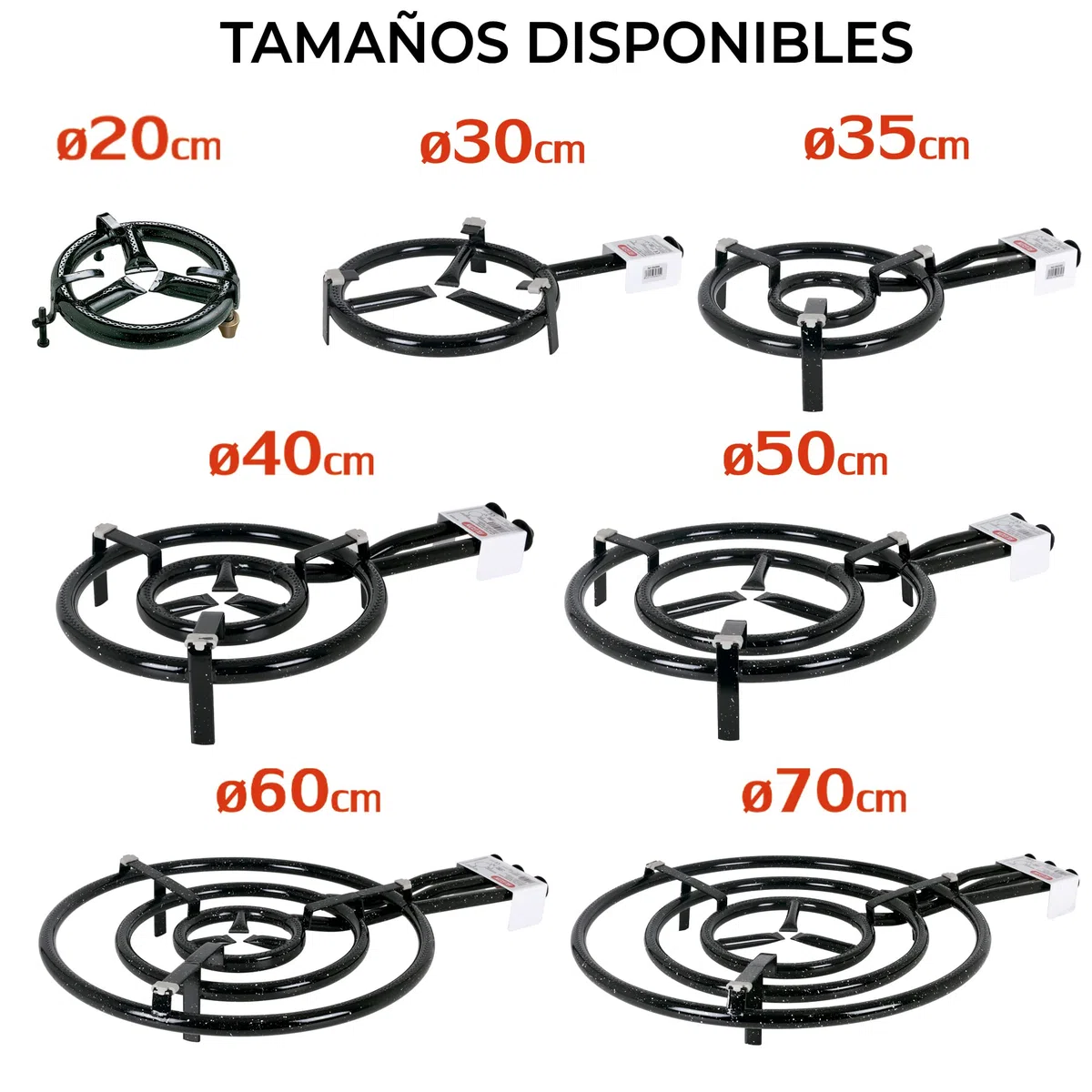 Algon | Paellero Gas Butano/Propano, Metálico Esmaltado, Ø 20 cm - Paellero de Gas Diametro 20 cm