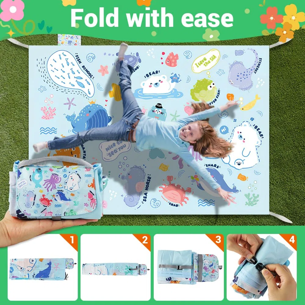 Manta Picnic Impermeable, 145 x 210 cm Manta Picnic, Impermeable y Resistente a Las Manchas, Ultraligera, Fácil de Limpiar, para acampadas, Viajes, picnics y Salidas a la Playa (Mar Azul)