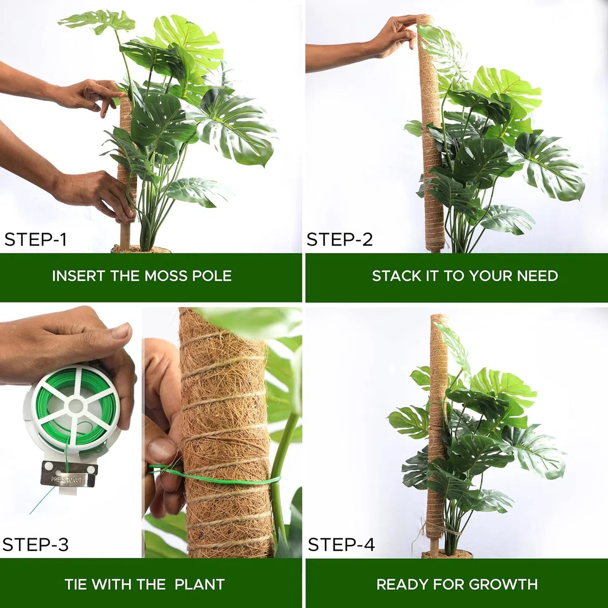 Poste de Musgo de 30 cm, 5 Piezas Tutores para Plantas Trepadoras Fibra de Coco Soporte para Plantas en Maceta, Postes Apilables para Plantas Trepadoras de Interior, Hiedra y Pothos