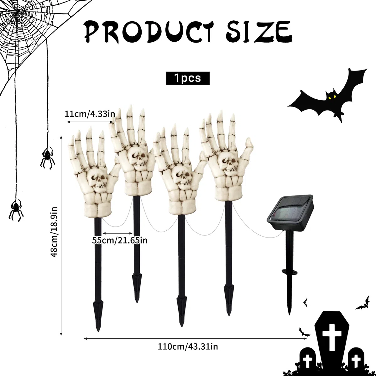 Manos de Esqueleto,Decoración Halloween,Estacas de Brazo de Esqueleto Iluminadas,Luces Solares para Jardín Exterior,Decoraciones de Halloween,para Jardín al Aire Libre Casa y Exterior
