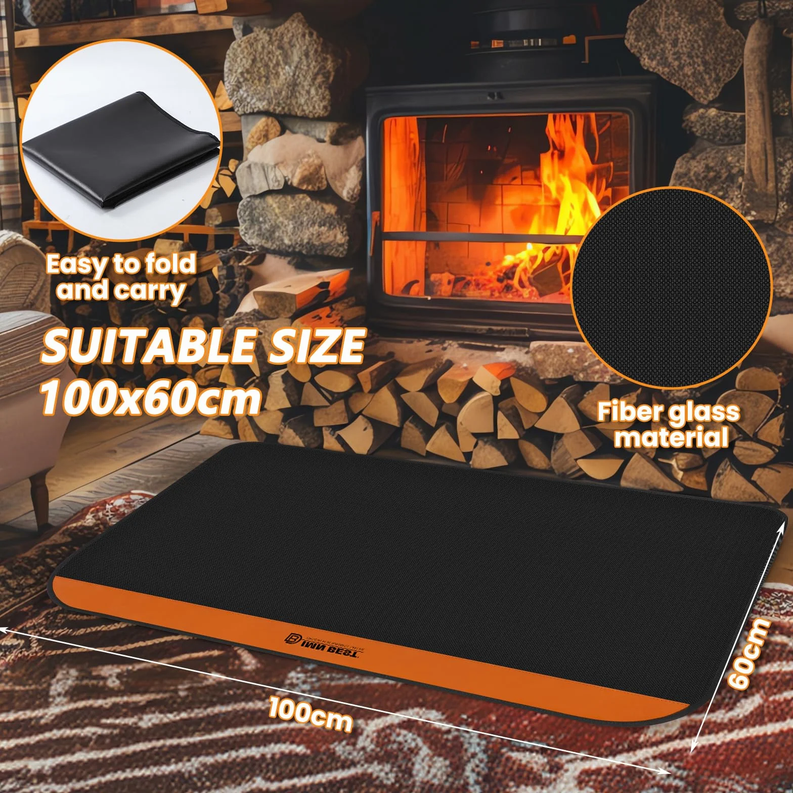 Esterilla Ignífuga para Interiores 100 x 60 cm - Alfombrilla Protectora para Estufas de Leña - Placa de Protección Contra Chispas