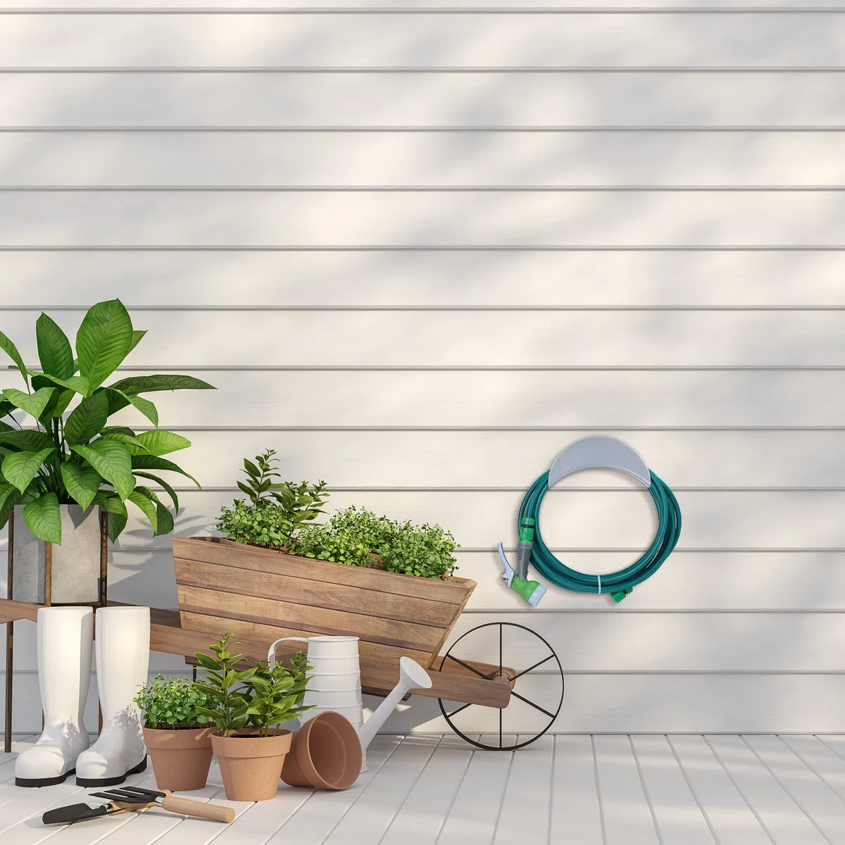 Relaxdays Soporte Manguera de Pared, para Mangueras de 30 m 1/2", Portamangueras Metálico Semicircular, Jardín, Gris
