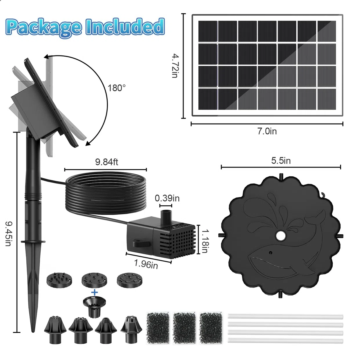 SZMP 2 en 1 Fuente Solar Jardín Exterior 3.5W, 2026 Nuevo Bomba de Agua Solar Flotante con 3M Cable & 8 Boquillas, para Estanque de Jardín Fuente, Baño para Pájaros, Estanque, Exterior, Piscina