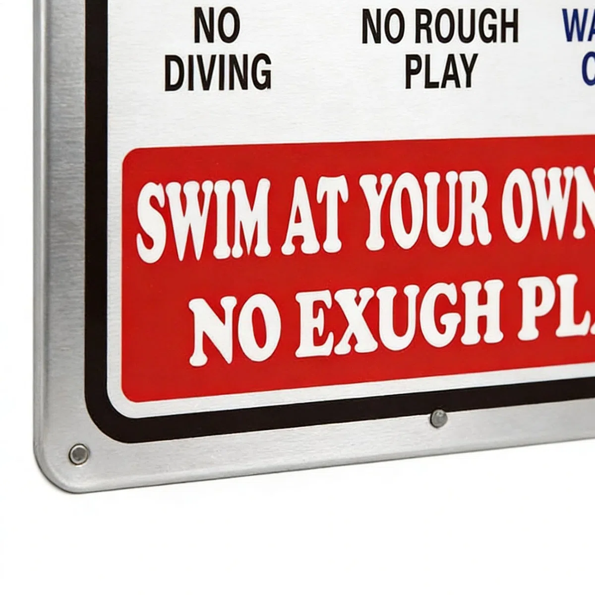 Letrero de reglas de piscina – Aluminio 30 x 20 cm | Señal de advertencia de metal resistente a la intemperie y a la decoloración | Nadar bajo su propio riesgo para decoración junto a la piscina