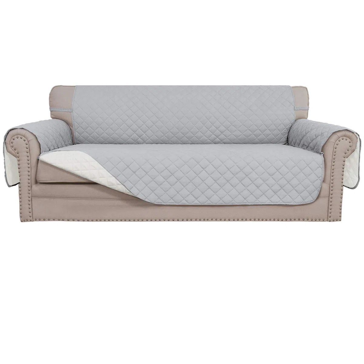 Easy-Going Funda Reversible sofá de 4 plazas, Resistente al Agua, con Tubos de Espuma y Correas elásticas, Protector de Muebles para Mascotas, niños, Perros, Gatos (XX-Grande, Gris Claro/Marfil)
