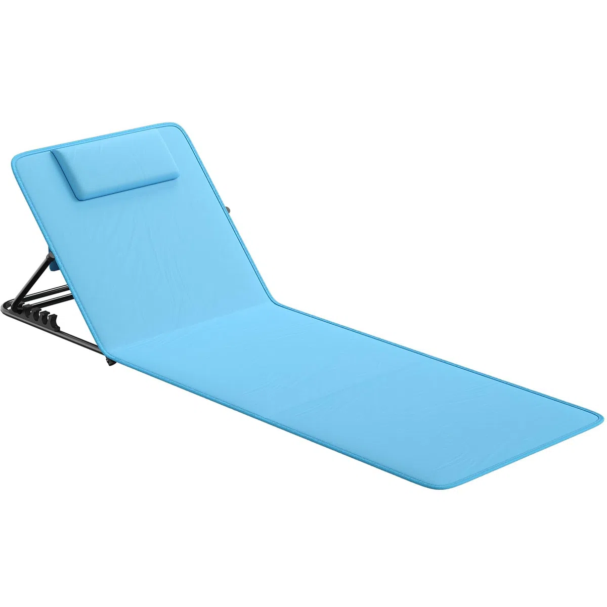 LARMNEE Tumbona de Playa con Respaldo Ajustable, Colchoneta Acolchada, Tumbona Plegable para Tomar el Sol con Almohada y Bolsa, Silla Portátil para Playa y Jardín, Tela de Oxford, Azul EBU01TY02