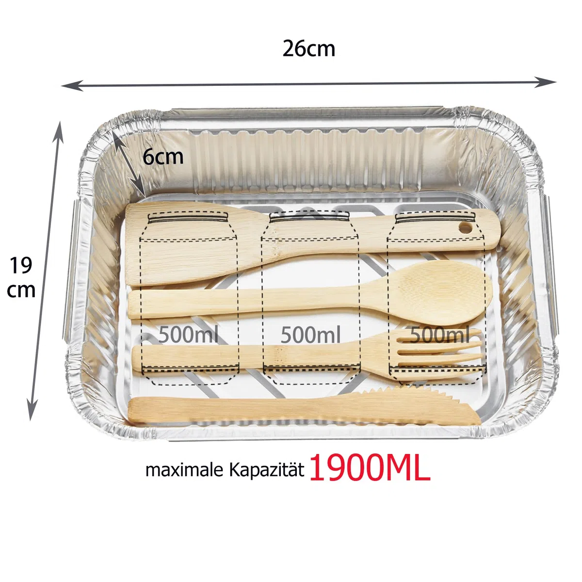 Bandejas de aluminio con tapa, 20 unidades, 1900 ml, 26 x 19 x 6 cm, bandejas desechables de aluminio, bandejas de goteo grandes, desechables para barbacoa de gas y cubiertos de viaje, juego