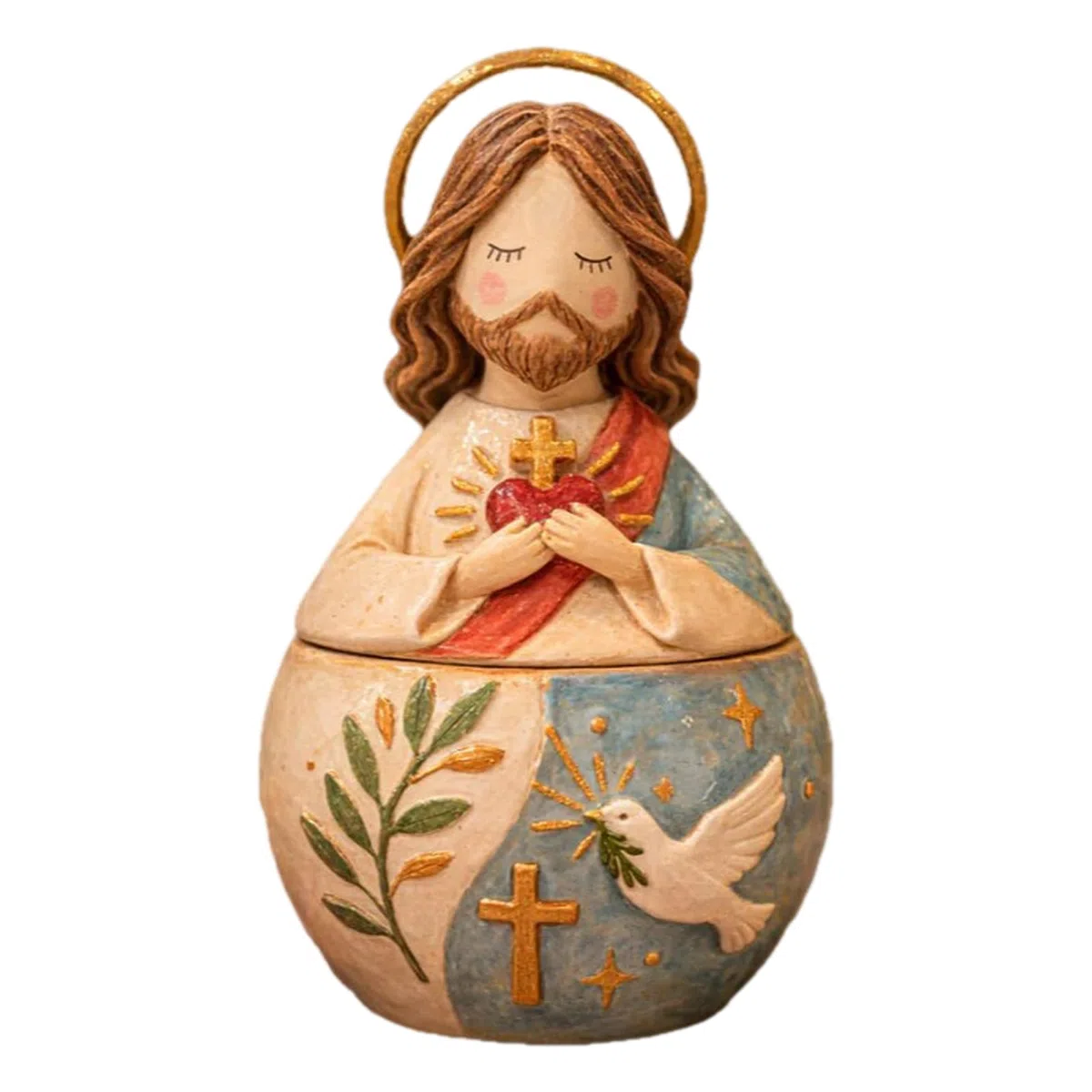 Caja de Oración de Resina con el Sagrado Corazón de Jesús y la Virgen María, Obra Artesanal de María en Resina, Ornamento Creativo de Regalo, Figura Religiosa del Corazón Sagrado de Jesús