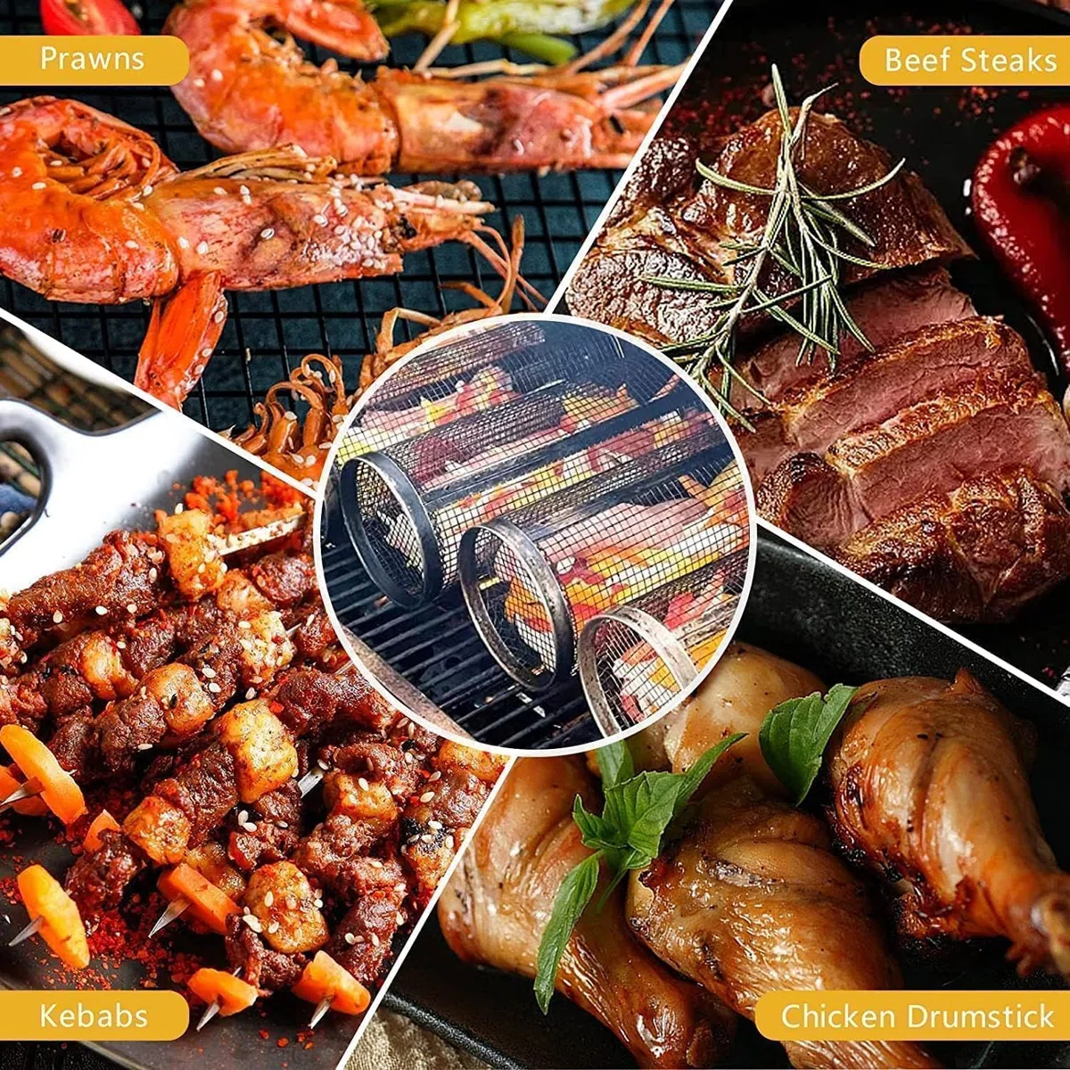 Cesta de parrilla enrollable, cesta para barbacoa al aire libre, barbacoa redonda de acero inoxidable, parrilla para barbacoa, portátil para acampar al aire libre, verduras, papas fritas, pescado
