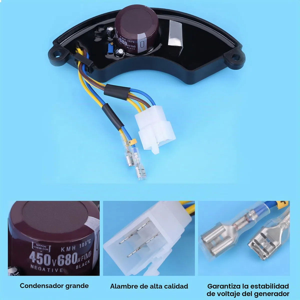 Regulador Automático de Voltaje AVR 450V 680VF para Generador de Gasolina de 6 Hilos 6.5KW-8.5KW
