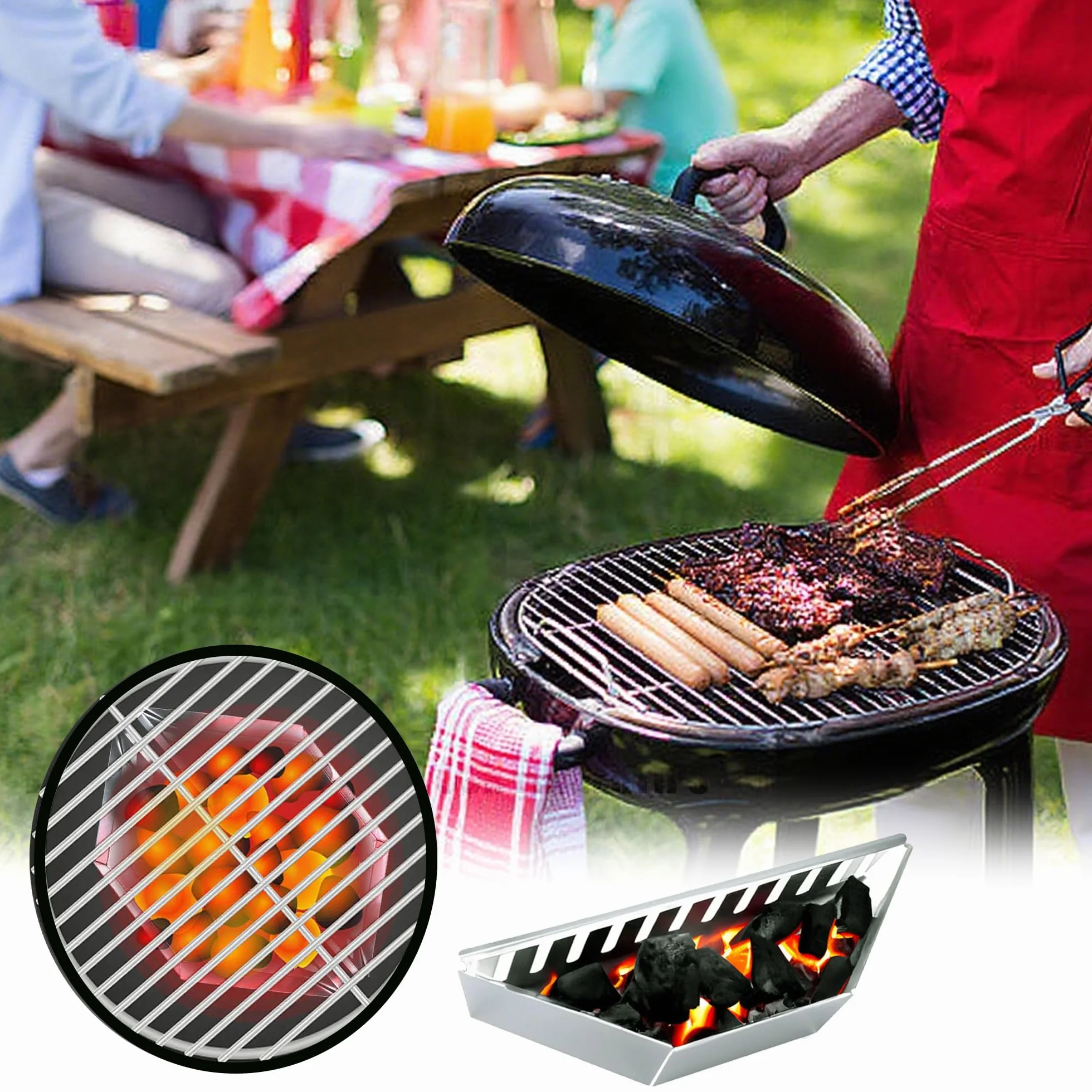 2PCS Cestas Para Carbón, Calor Directo e Indirecto Para Grill Hervidor de 39 cm, Soporte de Combustible de Carbón Para Piezas, Fácil de Limpiar, Se Puede Superponer Para Almacenar